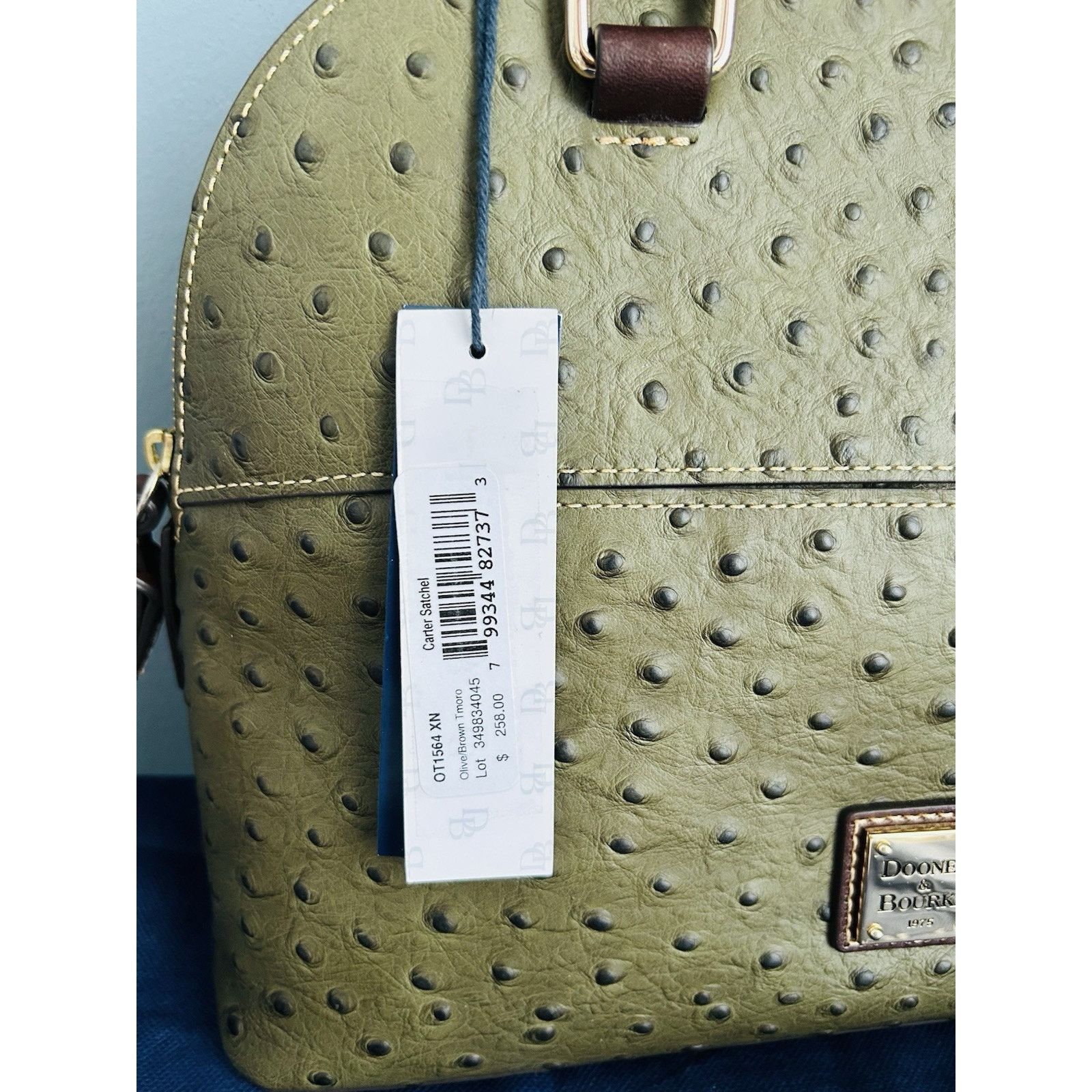 Dooney & Bourke NWT Dooney Bourke Ostrich Leather Carter Satchel Olive Dome Size ONE SIZE - 2 Thumbnail