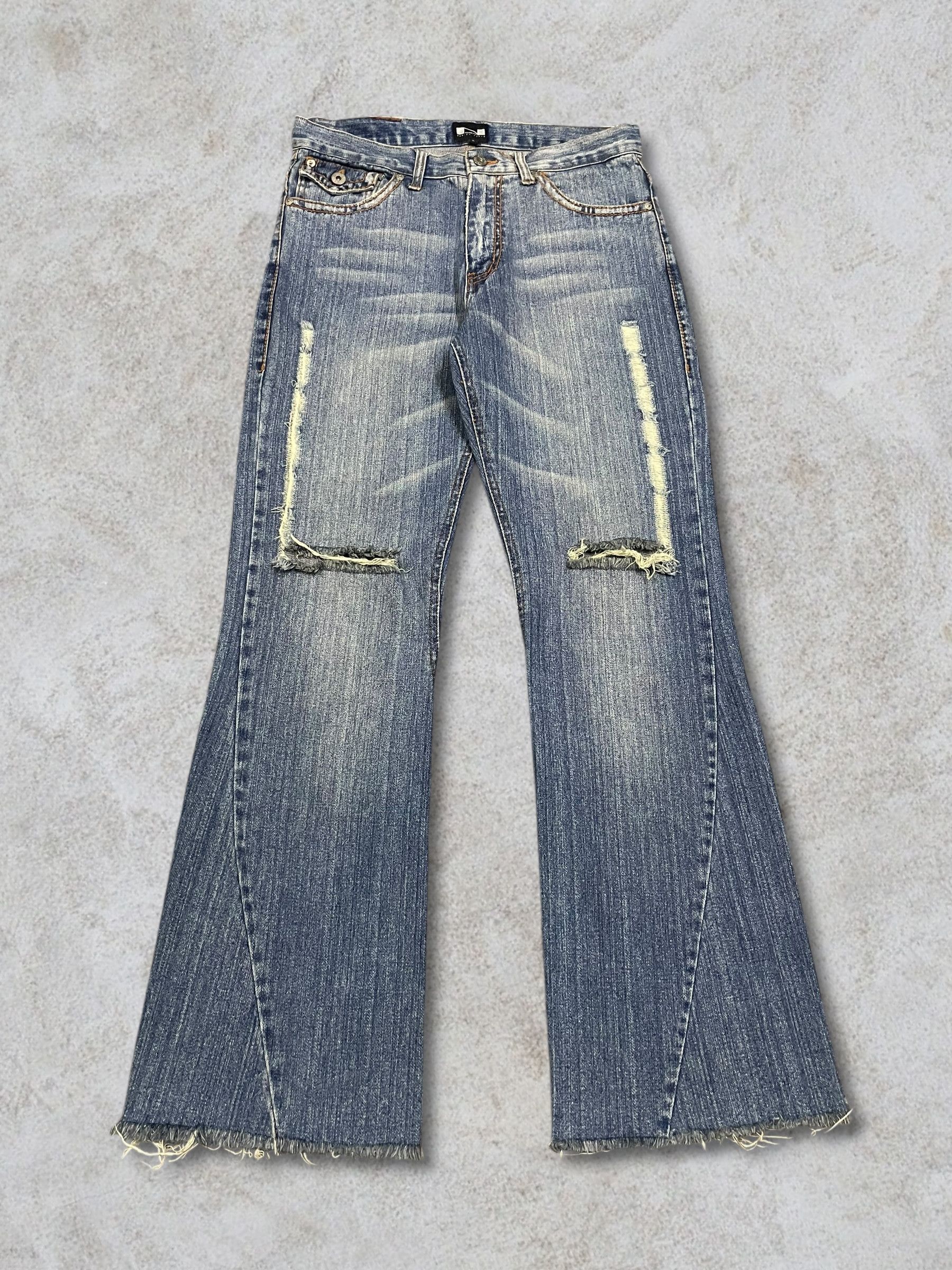 Fragment Design Vintage Nylaus Sick Frayed Blue Wash Twisted Bootcut Jeans Size US 32 / EU 48 - 2 Thumbnail