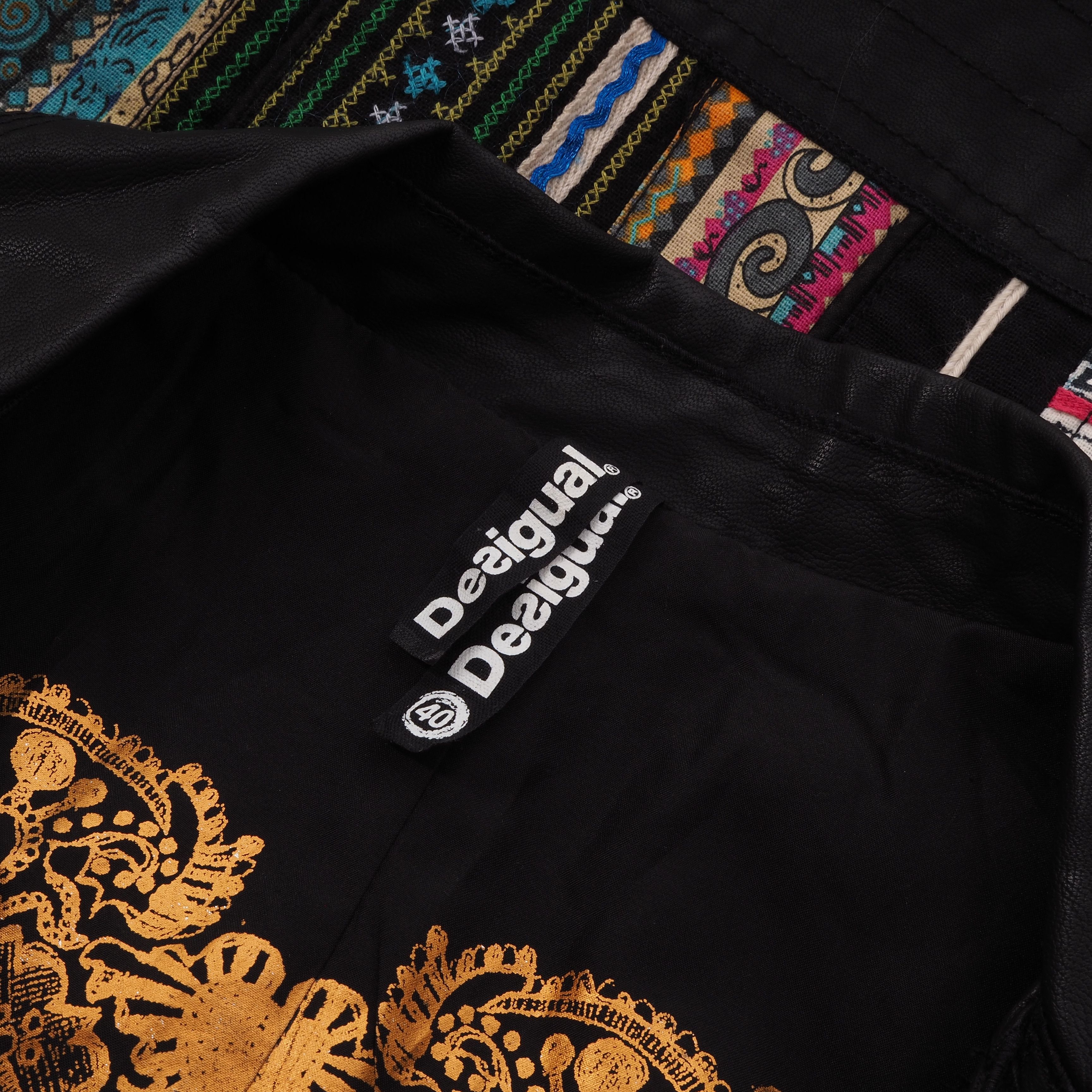 Desigual Desigual Black Faux Leather Embroidered Moto Biker Jacket Size M / US 6-8 / IT 42-44 - 4 Thumbnail