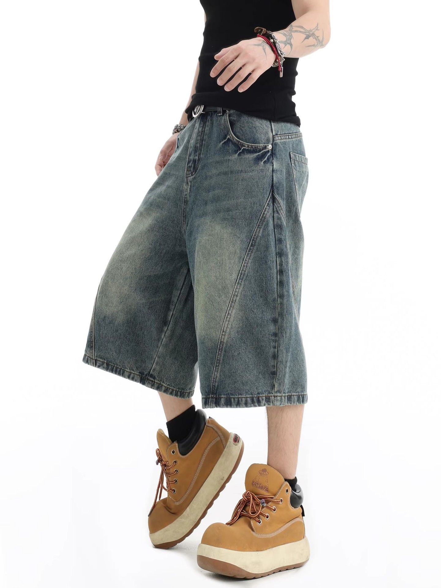 Vintage American high street gradient washed baggy denim shorts Size US 32 / EU 48 - 4 Thumbnail