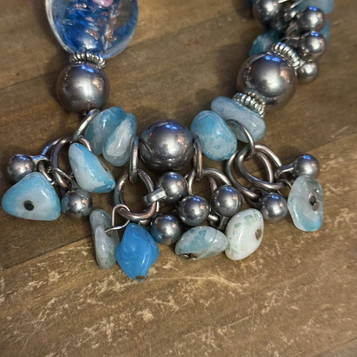 Vintage Vintage chunky Murano glass and blue agate stretch bracelet Size ONE SIZE - 7 Thumbnail