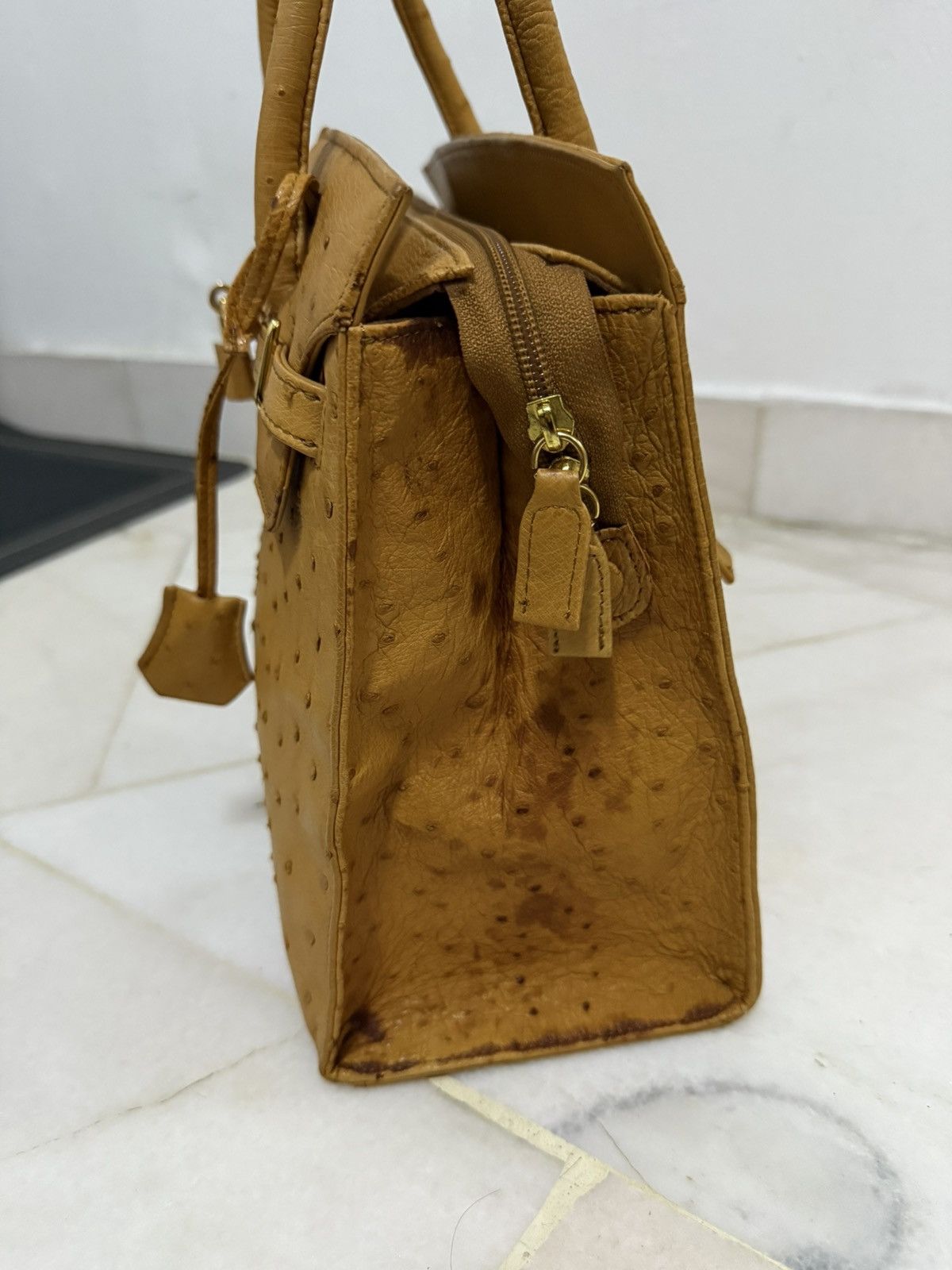 Japanese Brand Ostrich Patina Leather mini inspired hermes Birkin bag Size ONE SIZE - 7 Thumbnail