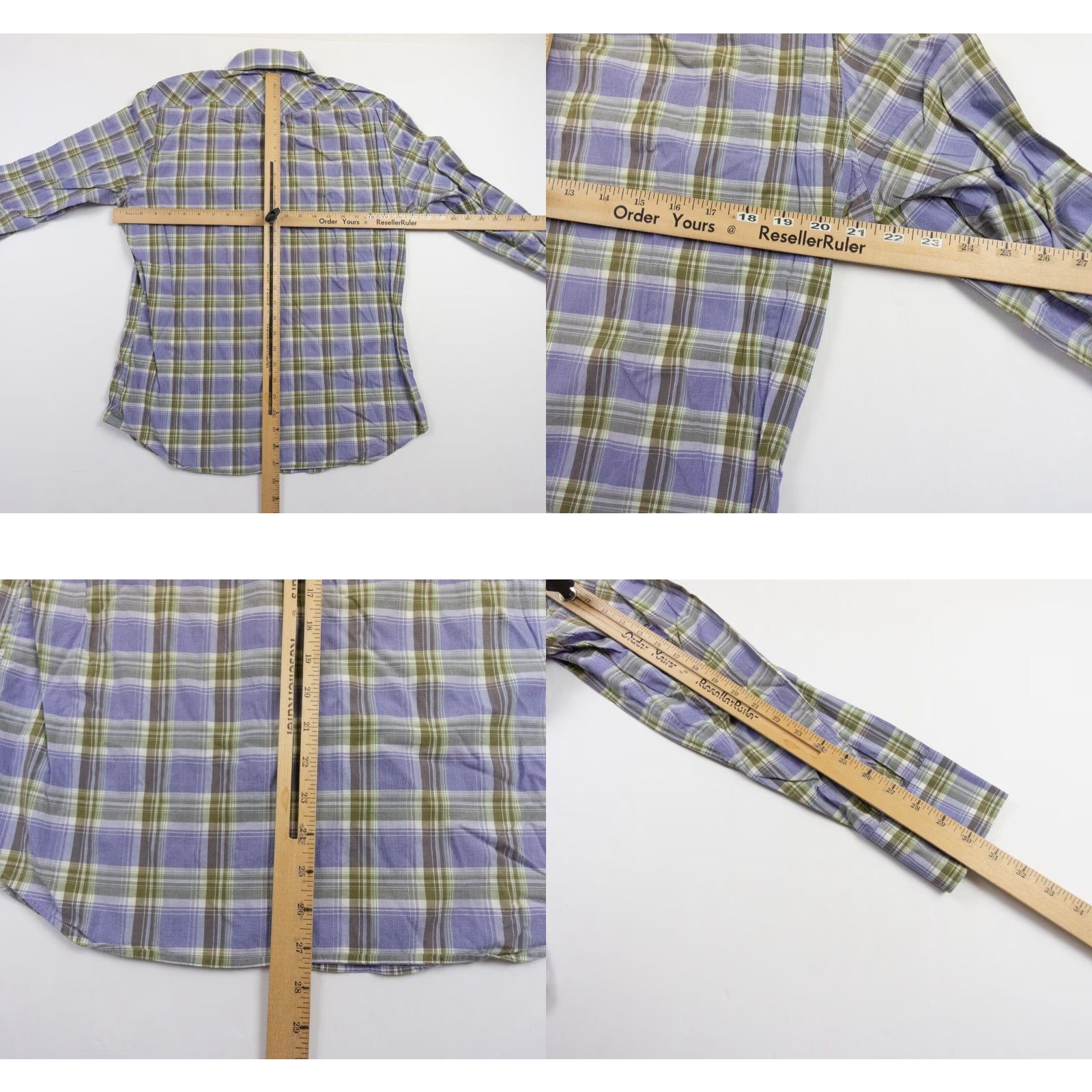 Banana Republic Banana Republic Shirt Men Medium Purple Western Button-Up Plaid Cotton Spandex Long Sleeve Non-Iron Casual Logo-free Mens Size US M / EU 48-50 / 2 - 8 Thumbnail