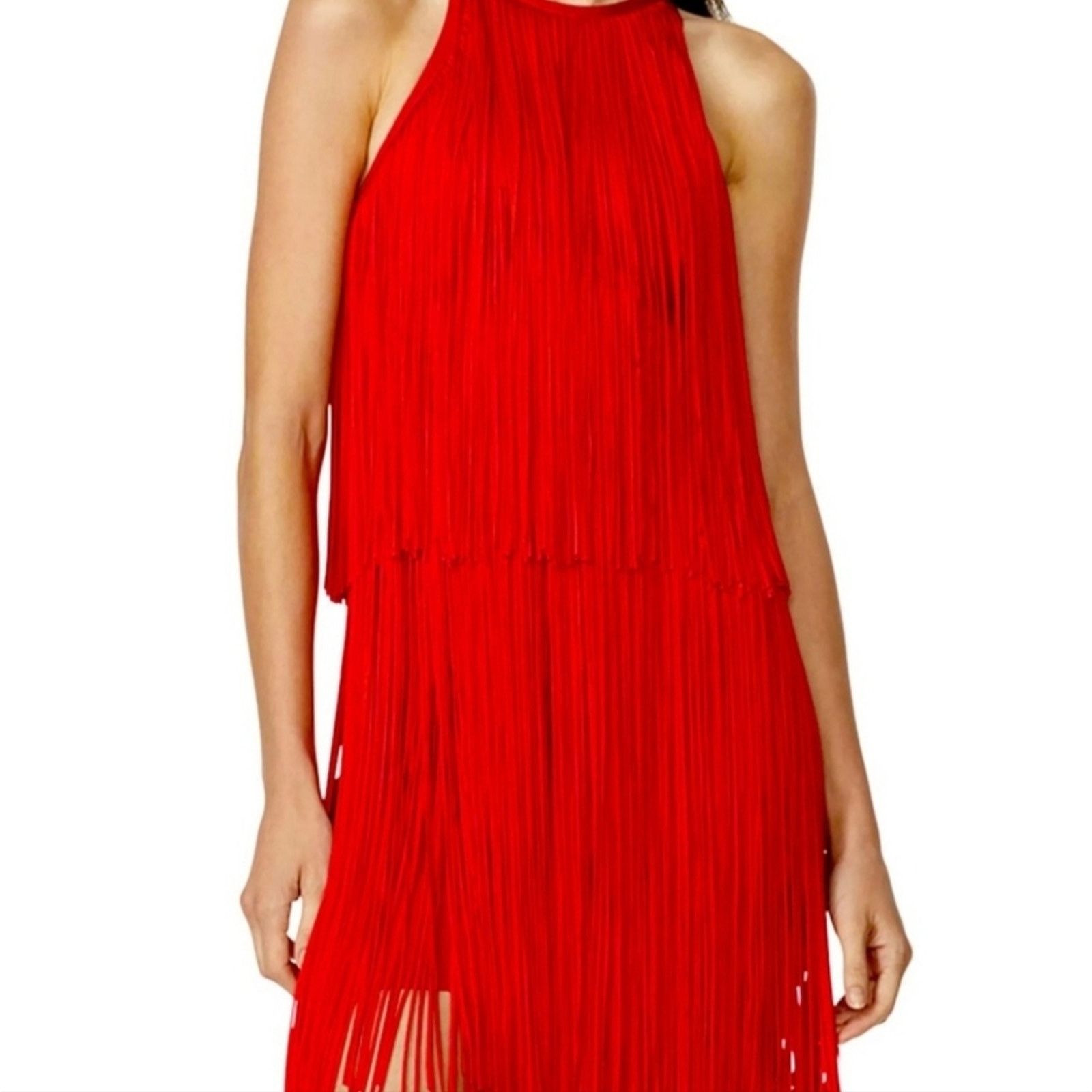 Herve Leger NWT Herve Ledger Tiered Fringe Minidress XS Currant Size XS / US 0-2 / IT 36-38 - 6 Thumbnail