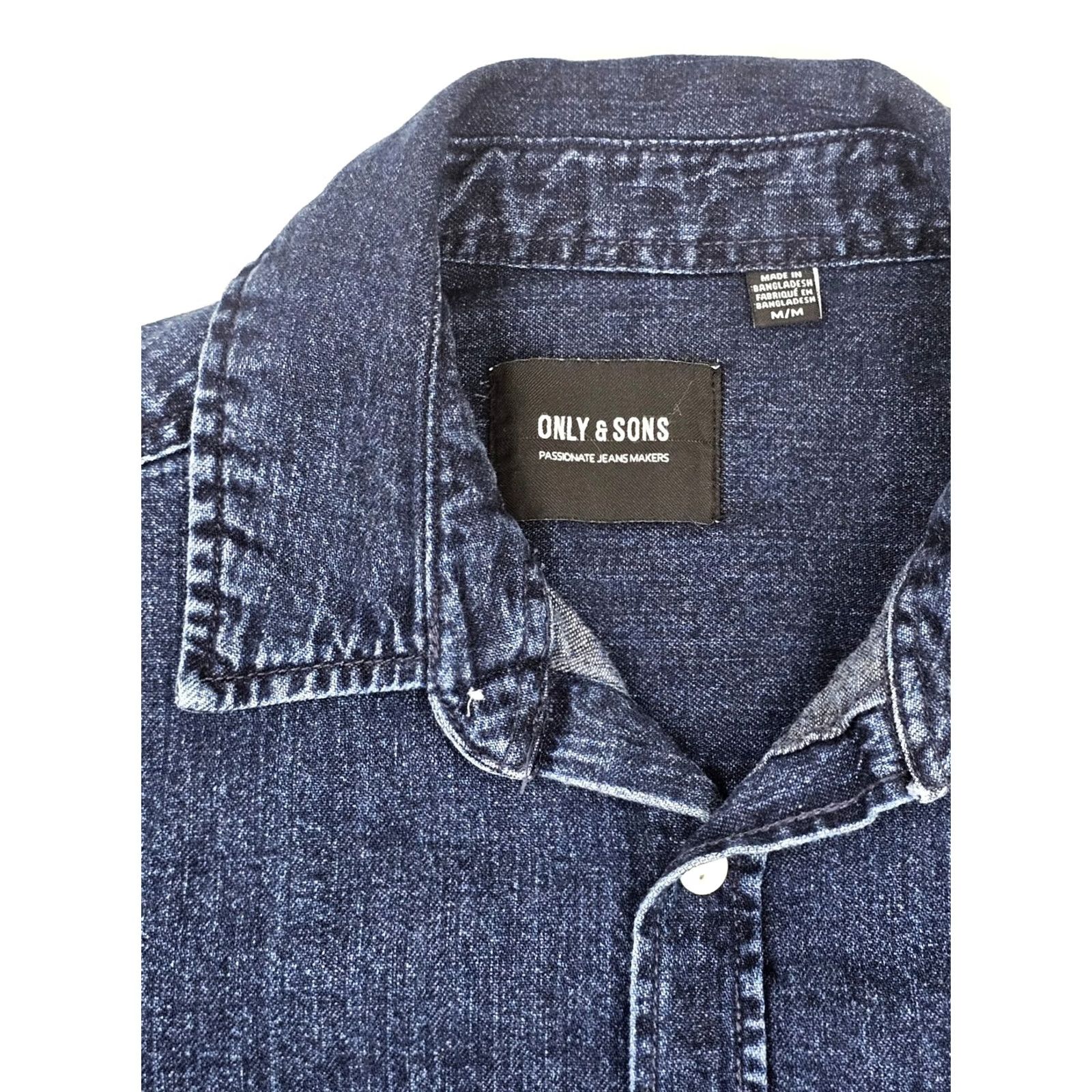 ONLY & SONS ONLY & SONS Denim Button-Up Shirt Men M Dark Wash Blue Shacket Casual Work Long Sleeve 40 in Chest Solid Cotton Button Front Front-Button Casual Mens Size US M / EU 48-50 / 2 - 3 Thumbnail