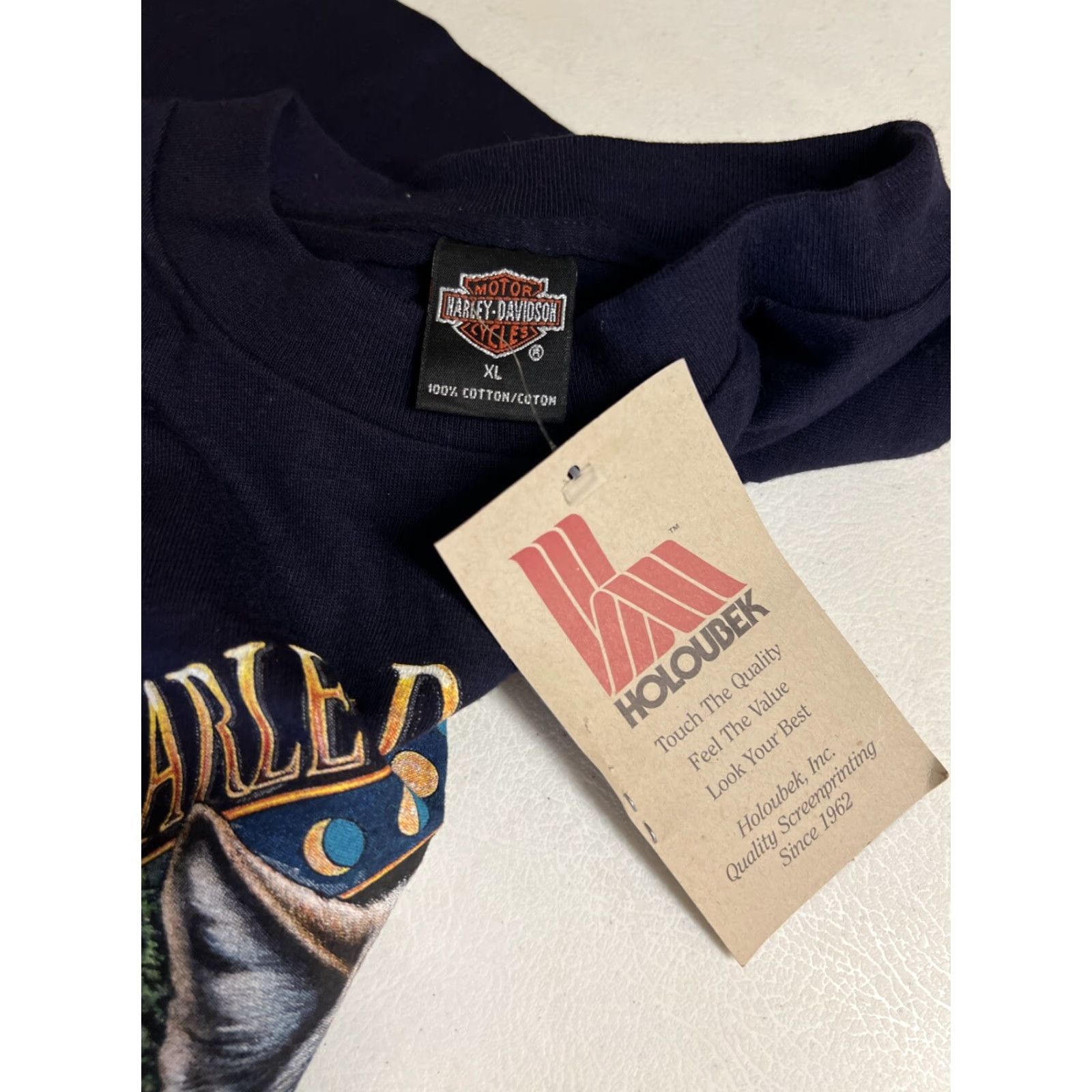 Harley Davidson Vtg 1998 Harley-Davidson Barre VT Wolf Biker T-Shirt XL Blue Short Sleeve Men Logo Graphic Print Crew Neck 90s Vintage Shirt Size US XL / EU 56 / 4 - 6 Thumbnail