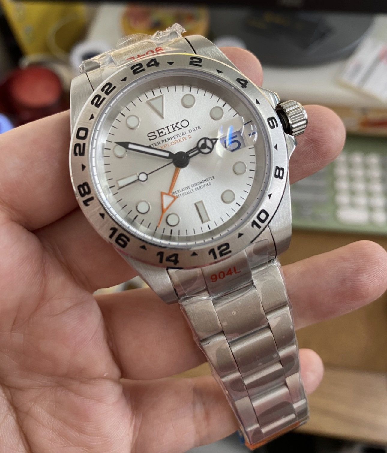 Japanese Brand Seiko Mod Explorer 2 Silver Dial Steel Watch 41mm NH34 Size ONE SIZE - 1 Thumbnail
