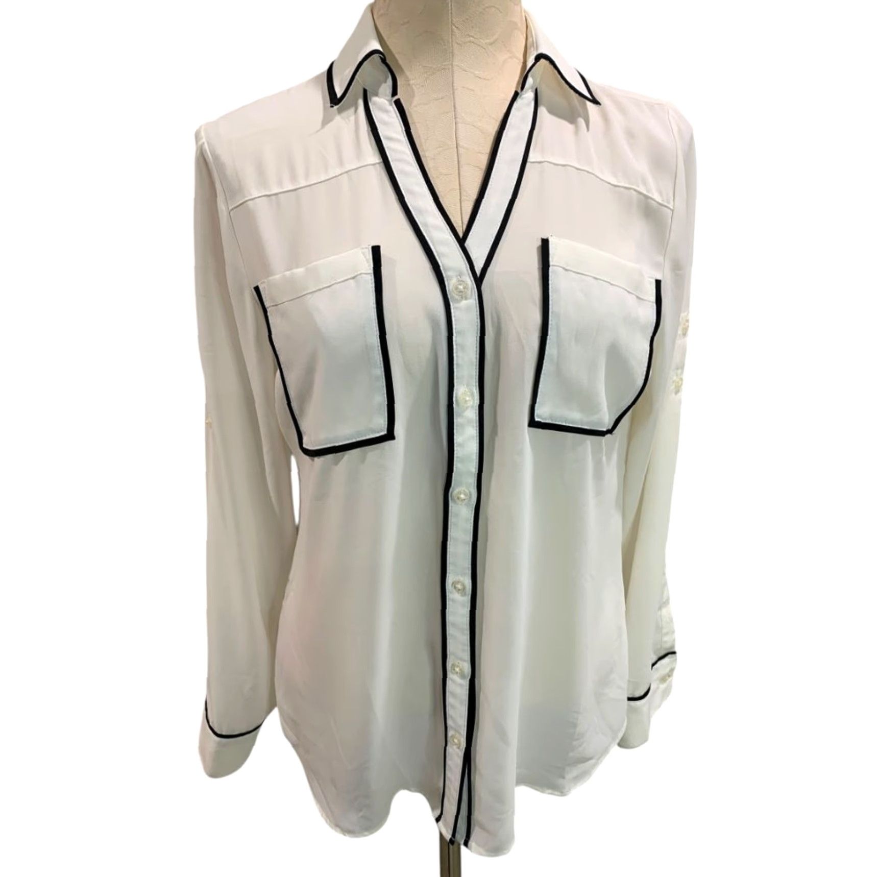 Express VINTAGE? (no) Express Shirt Womens The Portofino Ivory Blouse Size M Medium Sheer White Size M / US 6-8 / IT 42-44 - 2 Thumbnail