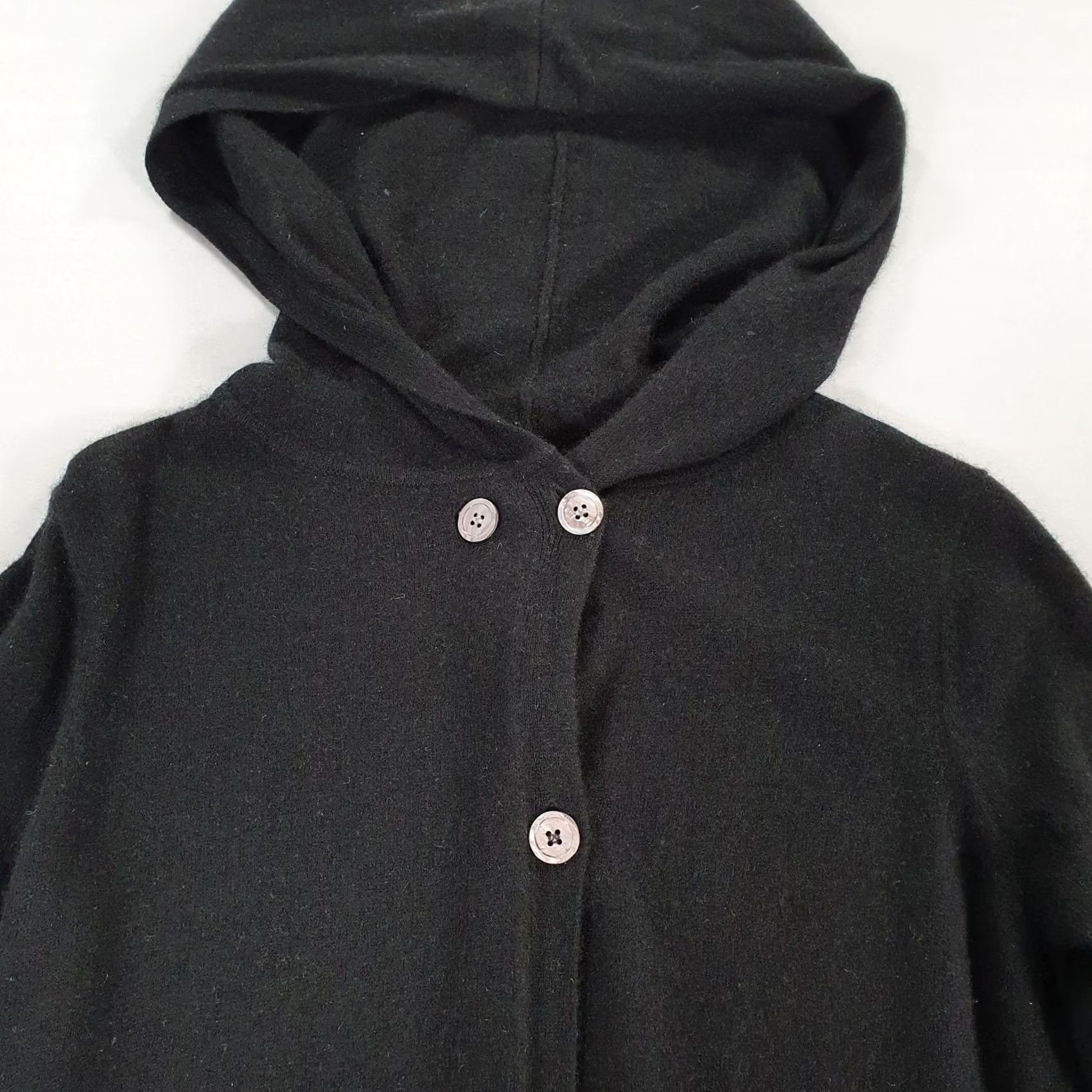 Vintage Cabbages And Roses Cardigan Womens Black Small Hooded 100% Cashmere Knit Crew Neck Long Sleeve Pockets UK Made Vintage No N/A Size S / US 4 / IT 40 - 3 Thumbnail