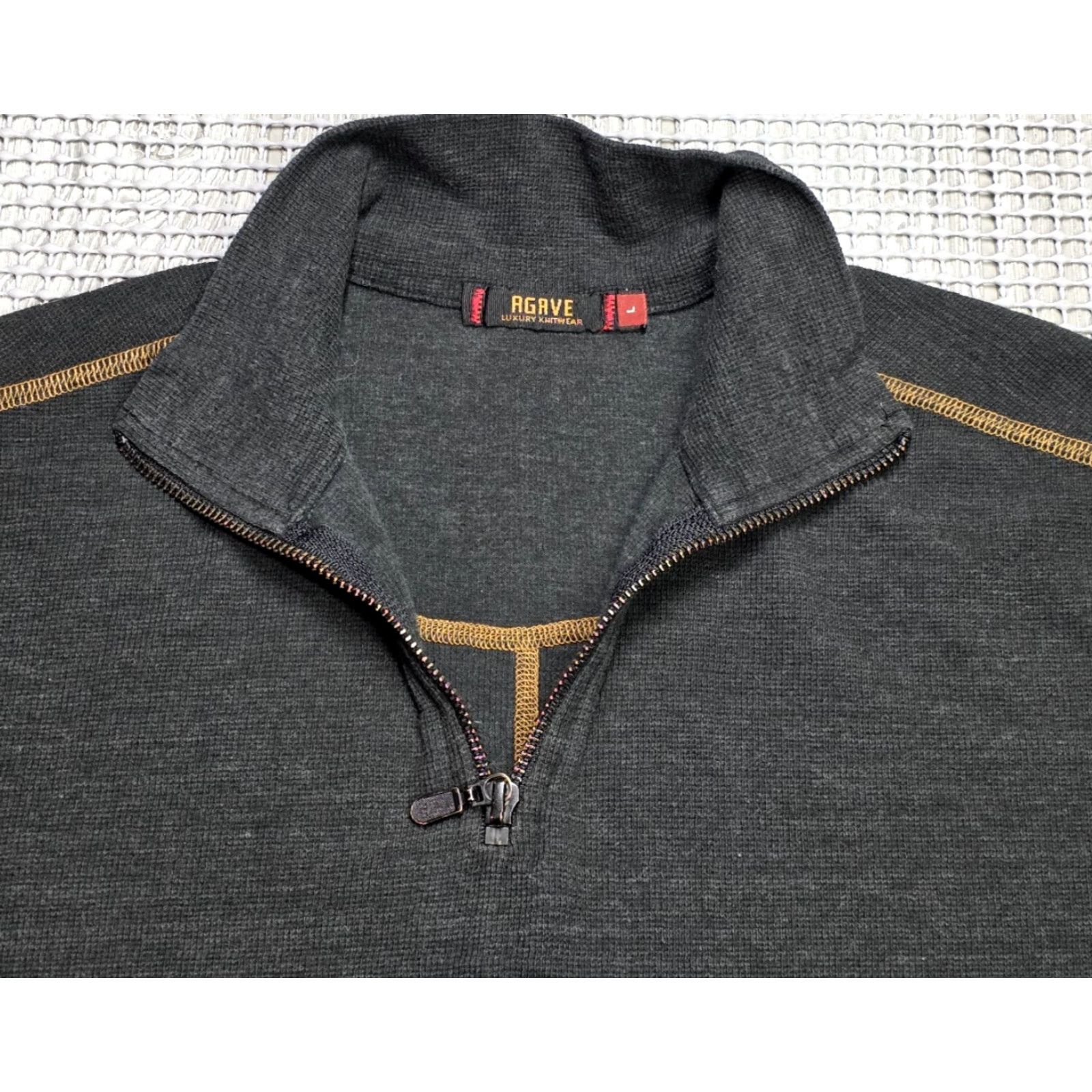 Vintage Agave Mens Grey Tan Stitch Pullover 1/4 Zip Long Sleeve Mock Neck Sweater Sz L US Theme USA Outdoor Golf Casual Workwear | Mens | Sweater Size US L / EU 52-54 / 3 - 7 Thumbnail