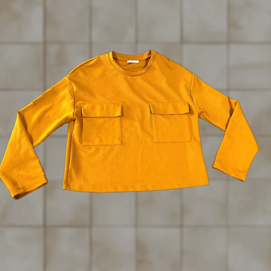Zara Zara Basic Long Sleeve Top Womens Large Mustard Yellow Front Pocket Minimalist Shirt Blouse Modern Casual Womens Regular Fit Yellow Size L / US 10 / IT 46 - 1 Thumbnail