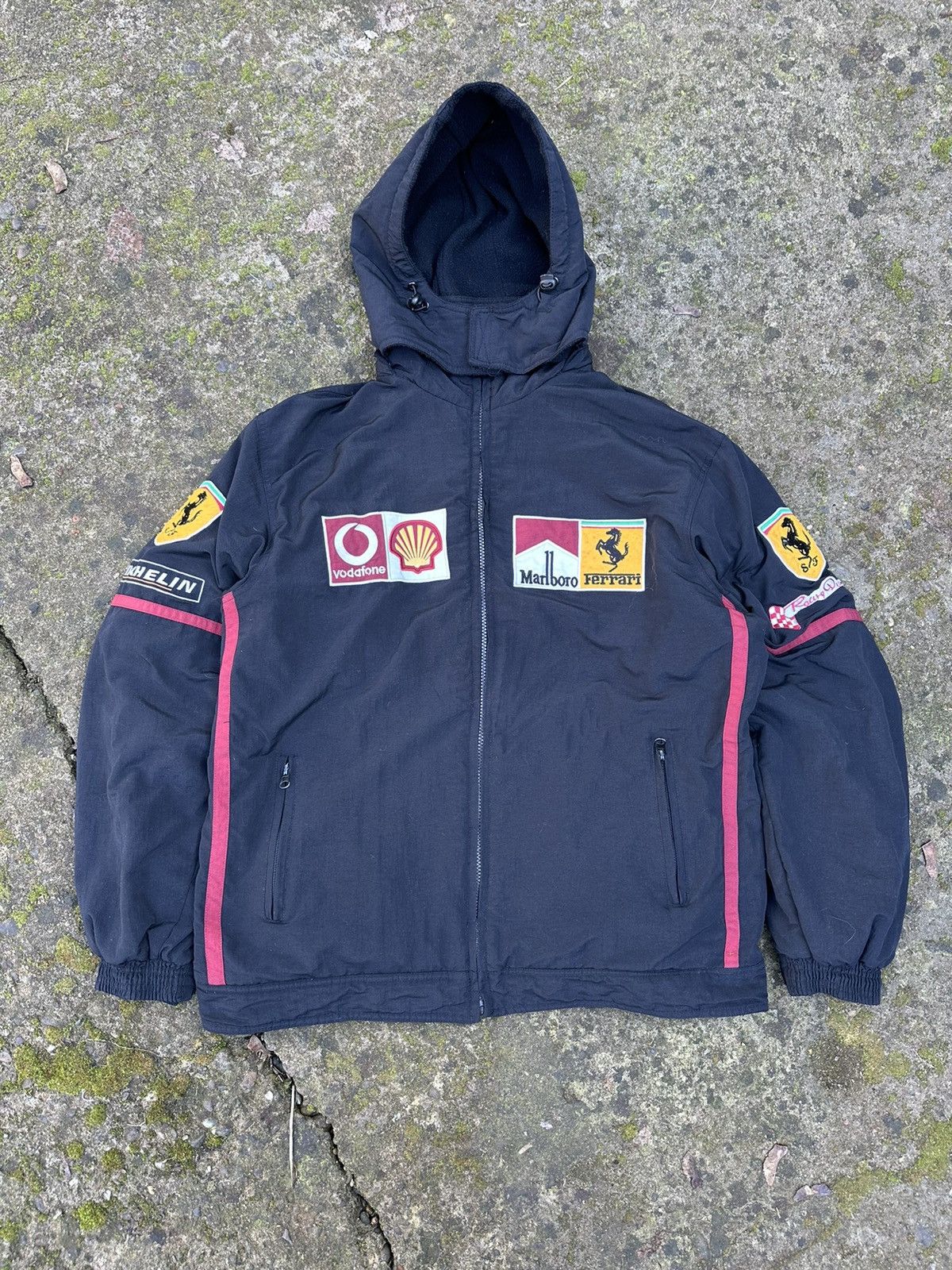 image of Vintage Ferrari 90's Marlboro Two-Sided Moto Jacket F1 Racing in Black, Men's (Size XL)