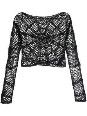 o1srvl11e1123 Cropped Crochet Knitted Top in Black