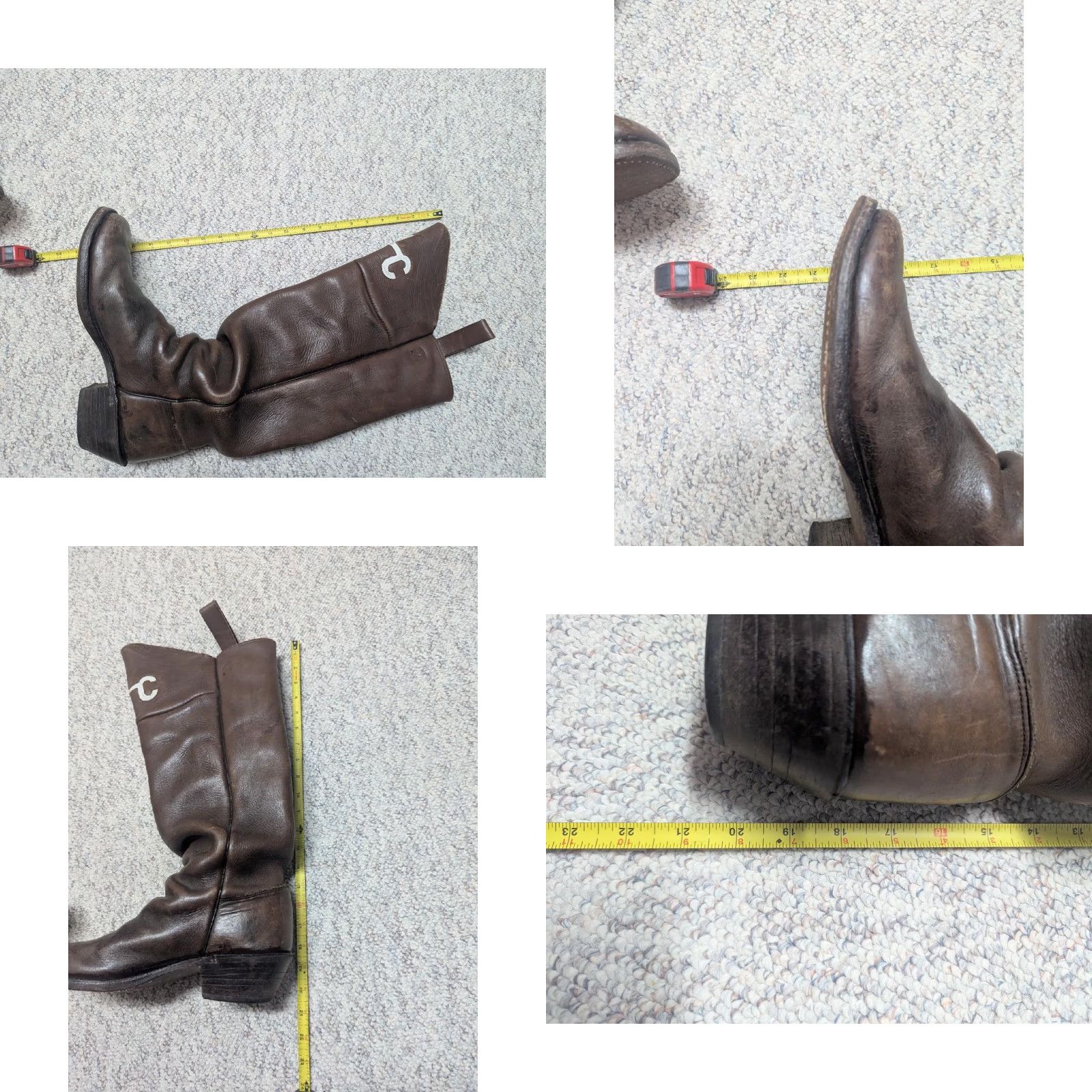 Vintage VINTAGE Buffalo Runner Boots Cowboy Leather 14 Mens Brown Leather Rodeo 23" tall Front 20" tall back US Made Straps Roper Knee-High Men’s Boots Size US 14 / EU 47 - 9 Thumbnail