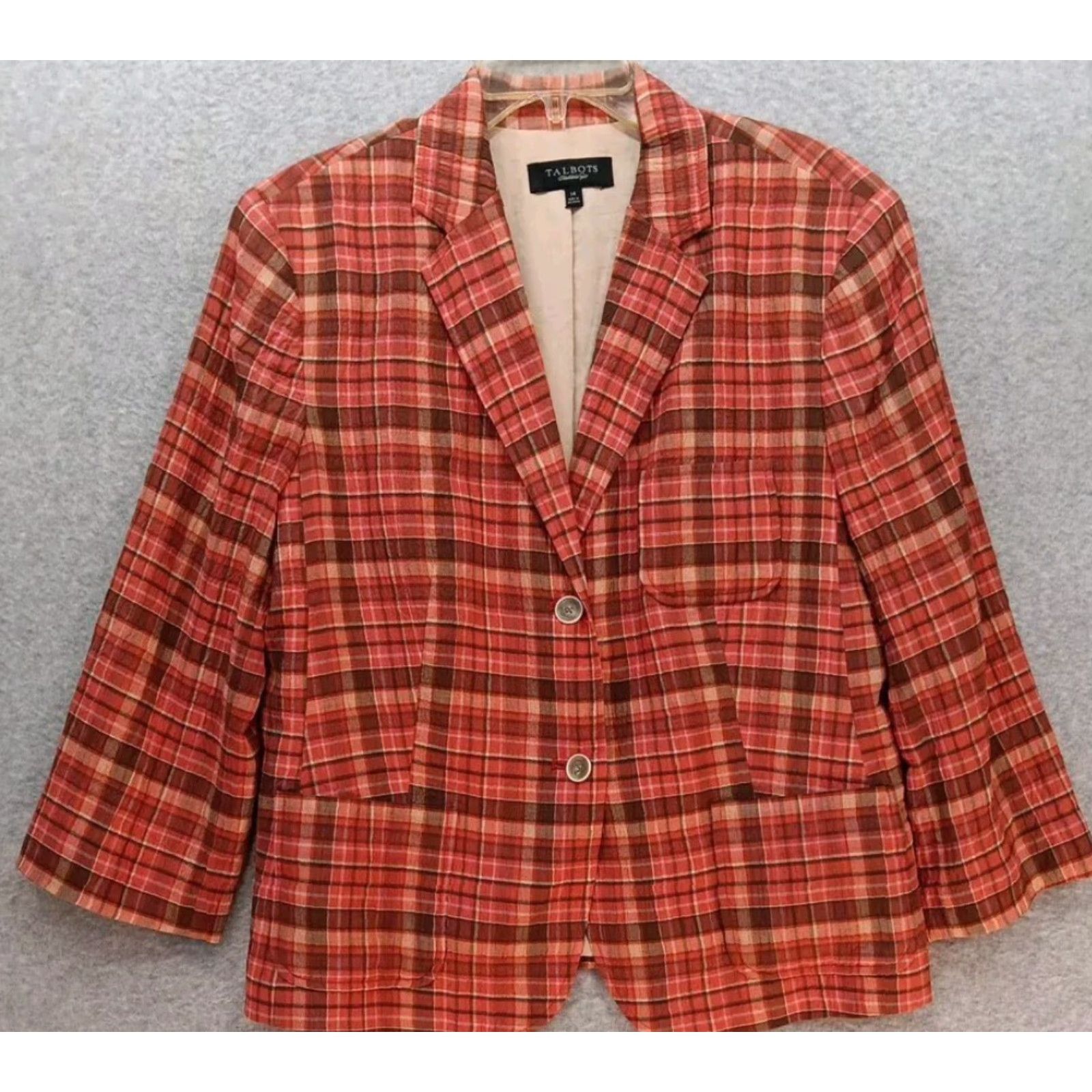 Talbots Talbots Blazer Women 14 Multicolor Plaid Cotton Blend Womens Size XL / US 12-14 / IT 48-50 - 2 Thumbnail