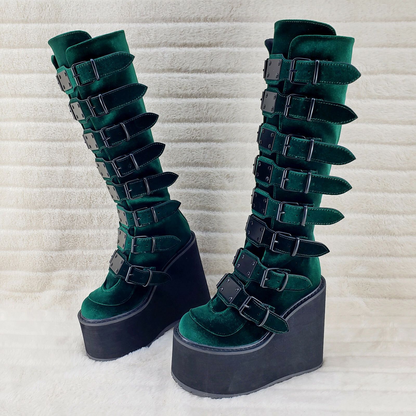 Other DEMONIA Trinity Swing 815 Emerald Green Velvet Goth Knee Boo Size US 8 / IT 38 - 3 Thumbnail