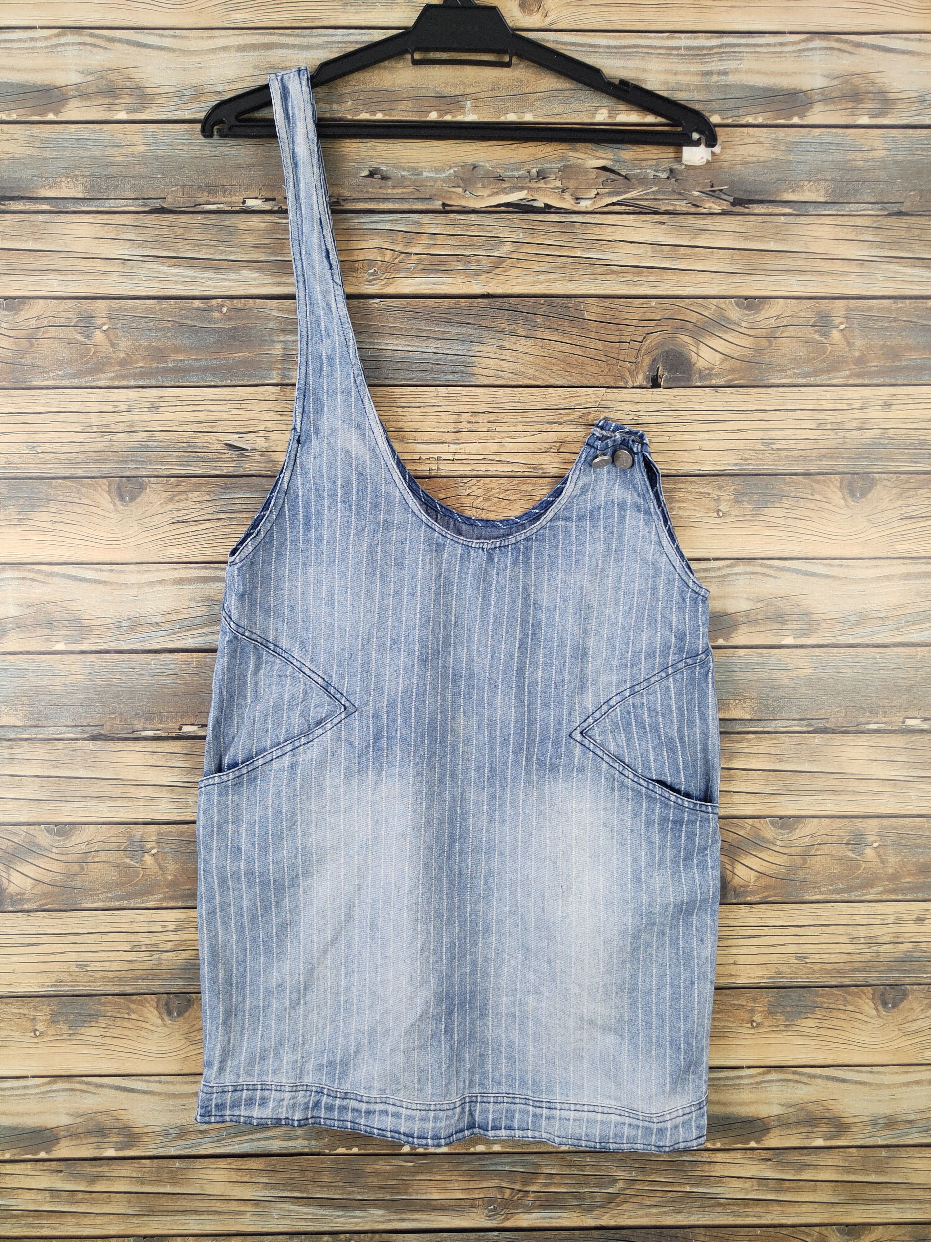 Japanese Brand × Vintage Vintage item 🔥Ief Blue Denim Half Shoulder Skirt Jumpsuits Size 37" - 1 Thumbnail
