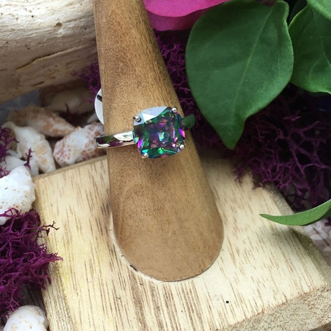 The Unbranded Brand Rainbow Topaz Cushion Cut Sterling Silver Ring Size ONE SIZE - 1 Thumbnail