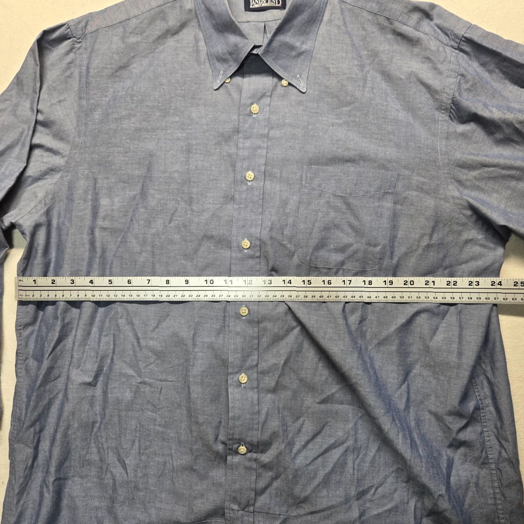 Lands' End Lands' End Shirt Men's Button-Down Solid Blue Long Sleeve 17.5 34 Size 17.5 Adult Regular Cotton Classic Fit Mens Size US XL / EU 56 / 4 - 5 Thumbnail