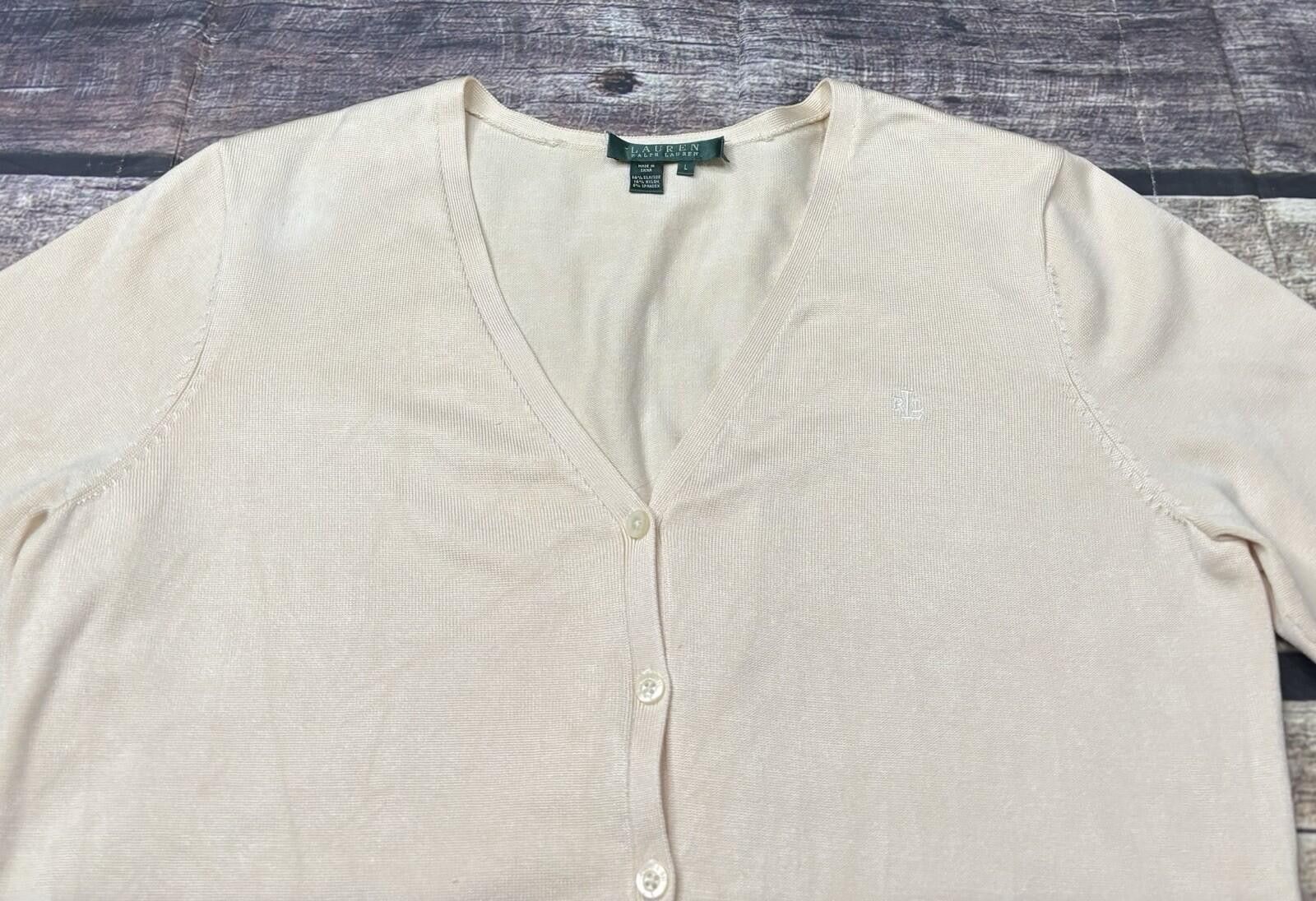 Lauren Ralph Lauren Lauren Ralph Lauren Cardigan Sweater L Silk Stretch Ivory Size L / US 10 / IT 46 - 4 Thumbnail