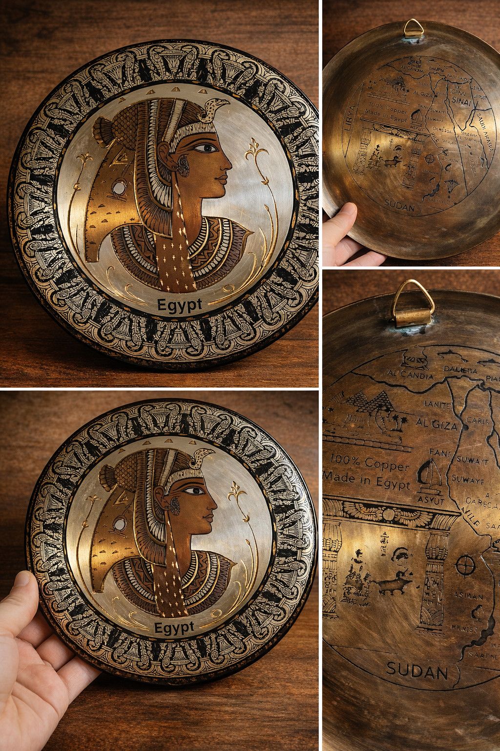Other Egyptian Copper Wall Plate Handmade Pharaoh Cleopatra Design Size ONE SIZE - 6 Thumbnail