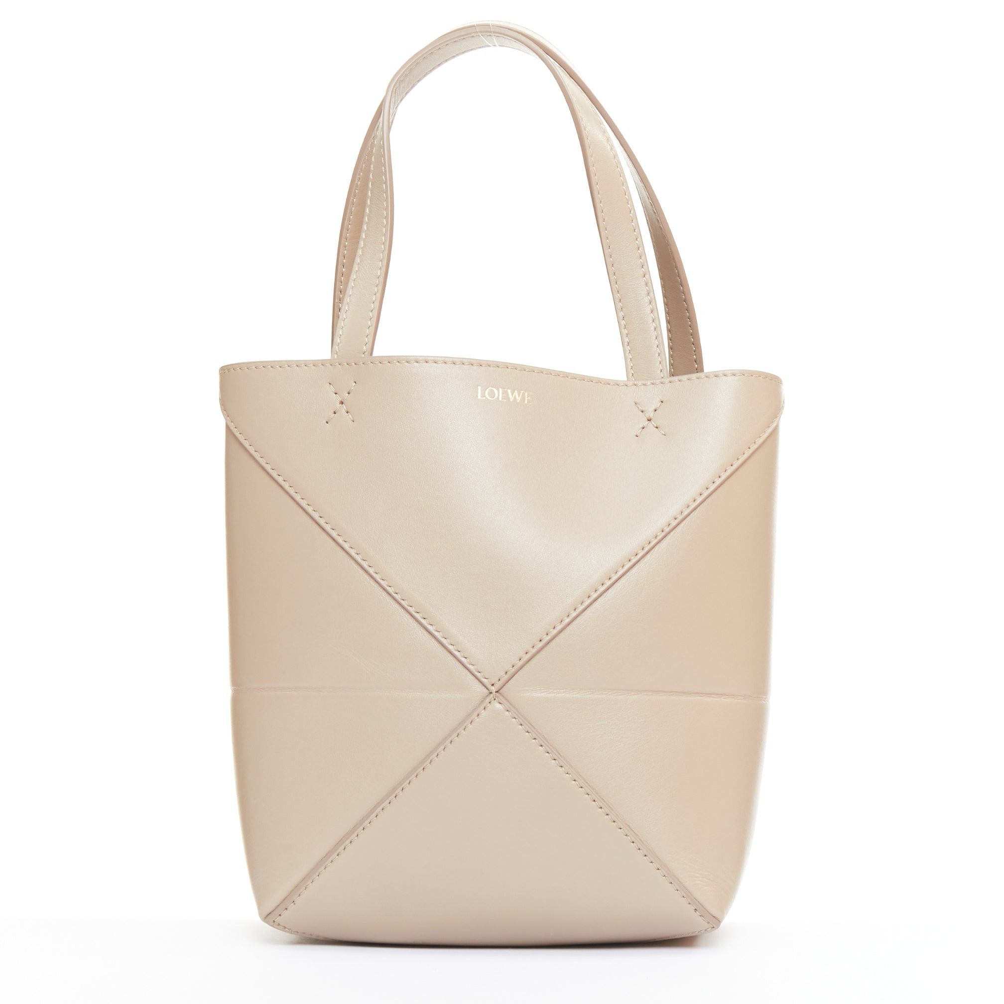 Loewe LOEWE 2023 Mini Puzzle Fold Tote sand grey leather gold logo top handle bag Size ONE SIZE - 1 Thumbnail