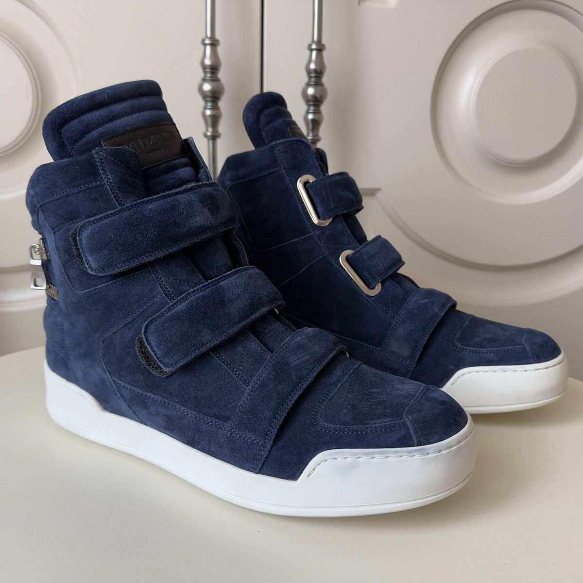 Balmain Balmain Blue Suede Velcro Strap High-Top Sneakers Size US 10 / EU 43 - 7 Thumbnail