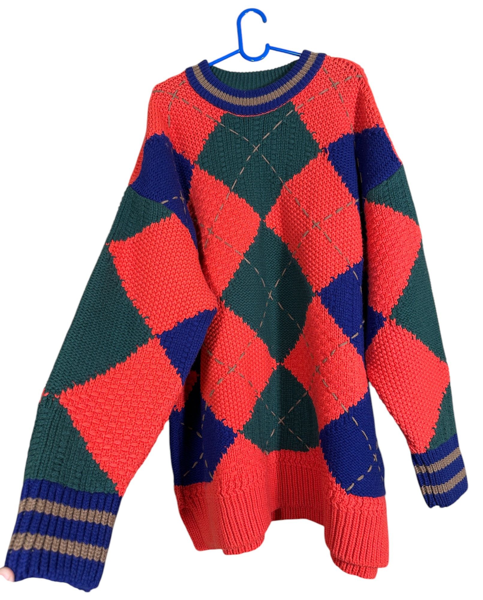 Gant Bold Argyle Crew Neck Oversized Sweater Size US L / EU 52-54 / 3 - 6 Thumbnail