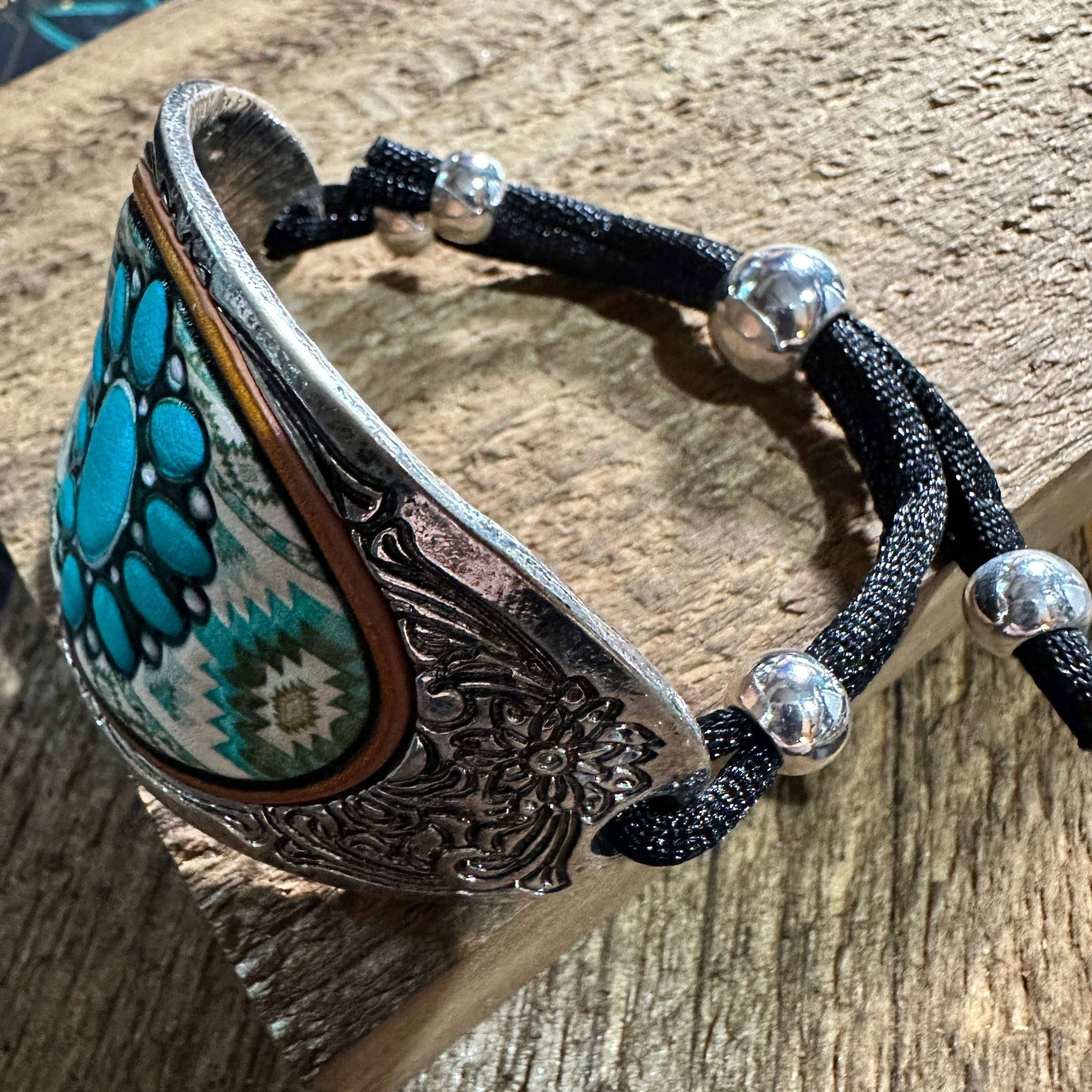 Other Western Aztec Turquoise Concho Leather Tie Cuff Bracelet Size ONE SIZE - 6 Thumbnail