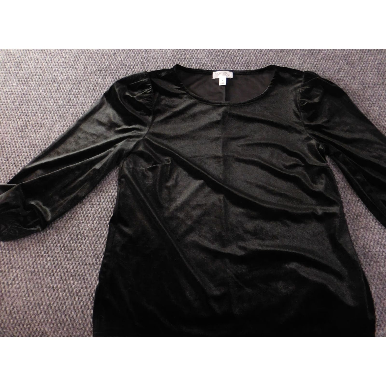 Vintage Morgan Taylor Womens Blouse M Black Crew Neck Pullover Stretch Top Casual Designer Geometric Ruffle Long Sleeve Polyester Spandex Rayon Size M / US 6-8 / IT 42-44 - 3 Thumbnail