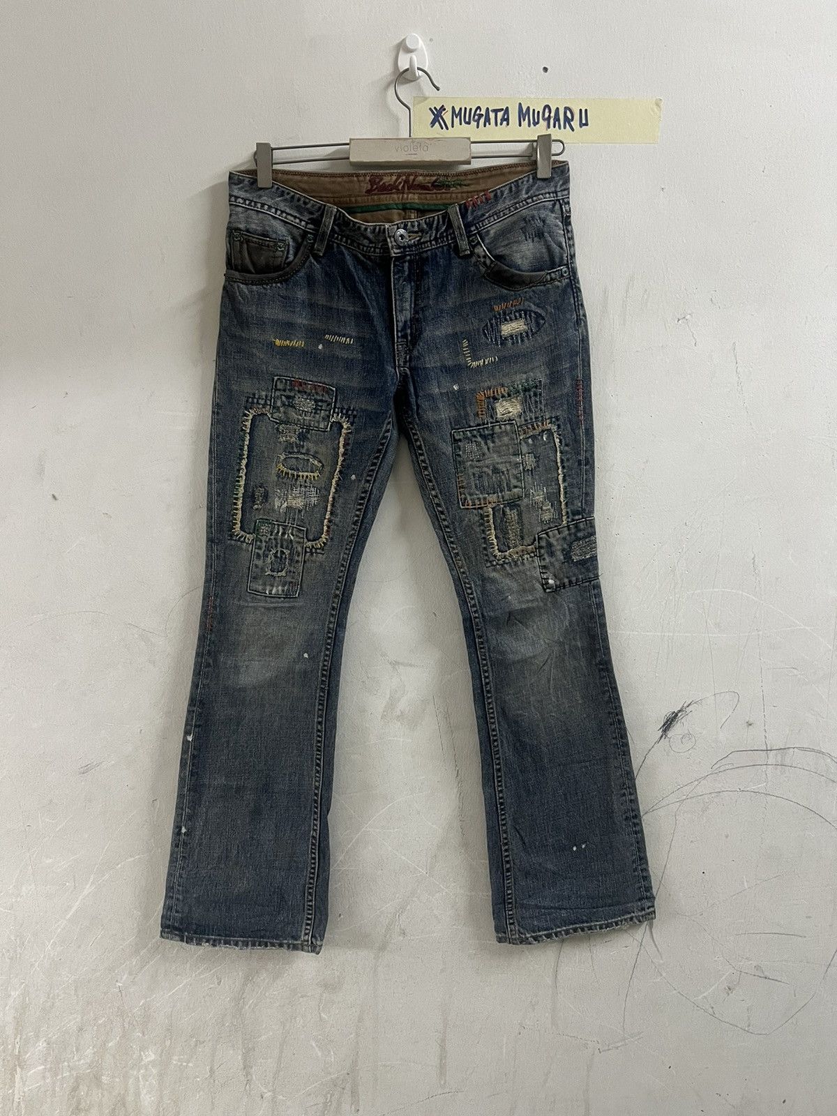Japanese Brand × Vintage FLARED🔥BACK NUMBER PATCHWORK DISTRESSED DENIM PANT Size US 31 - 1 Thumbnail