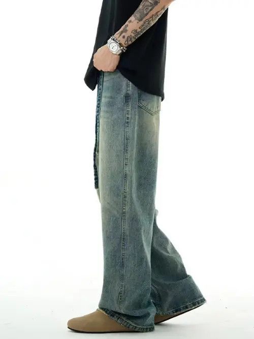 Japanese Brand × Jean Men's blue straight loose washed distressed belt jeans Size US 32 / EU 48 - 3 Thumbnail
