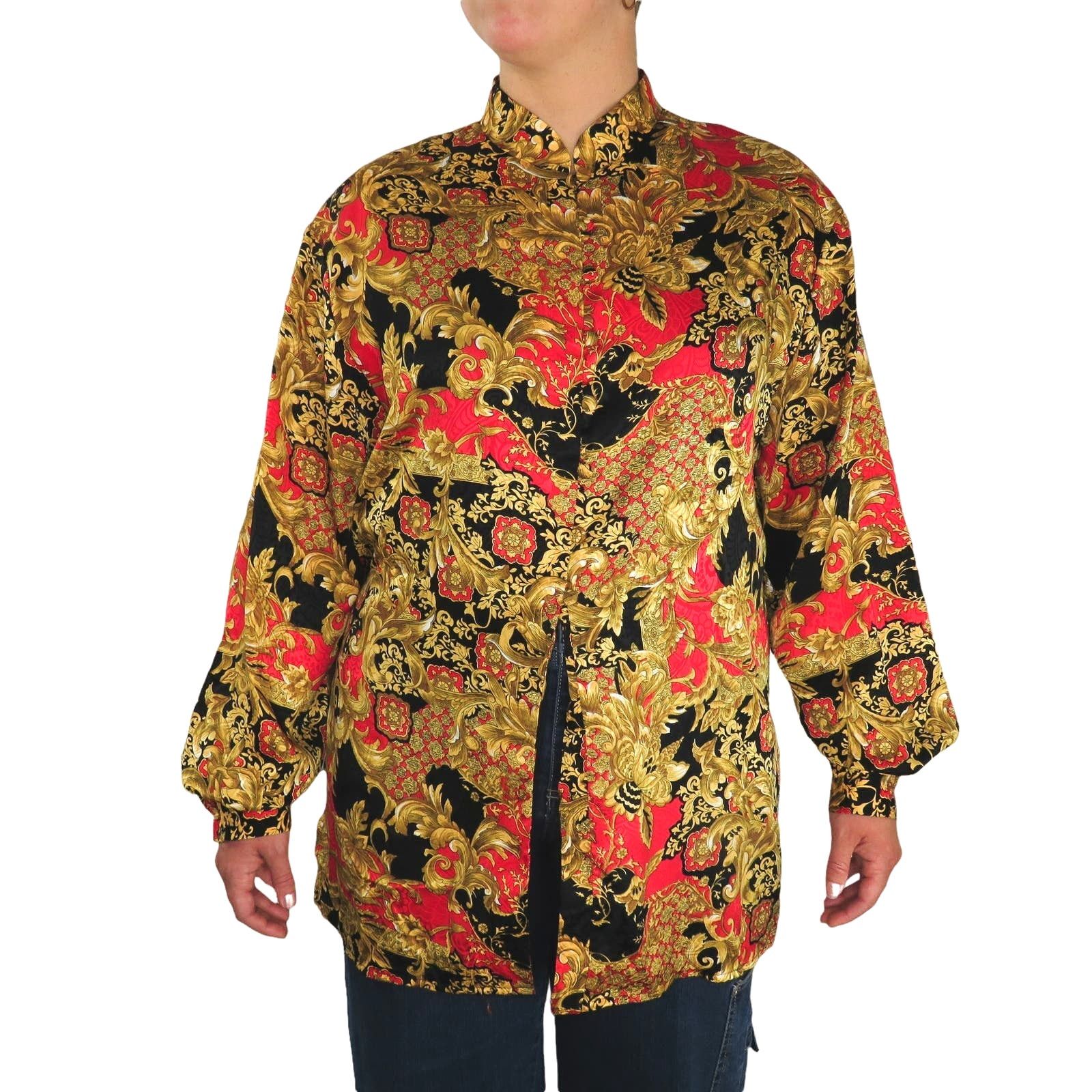 Vintage Vintage Gold Black and Red Regal Button Down Blouse Large Size L / US 10 / IT 46 - 4 Thumbnail
