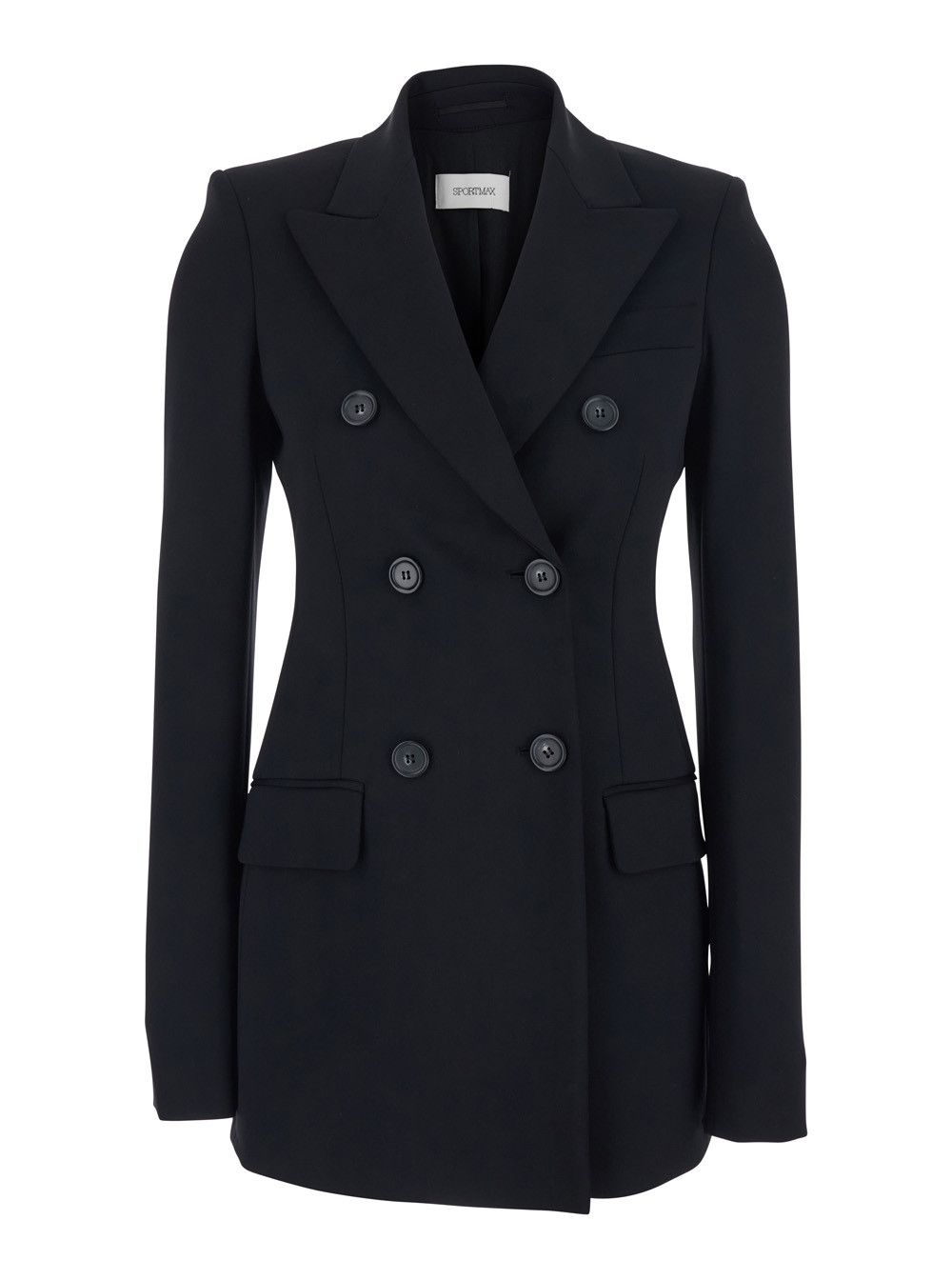 Sportmax Double-breasted Jacket with Peak Revers in Black Tech Fabric for Women Size S / US 4 / IT 40 - 1 Thumbnail