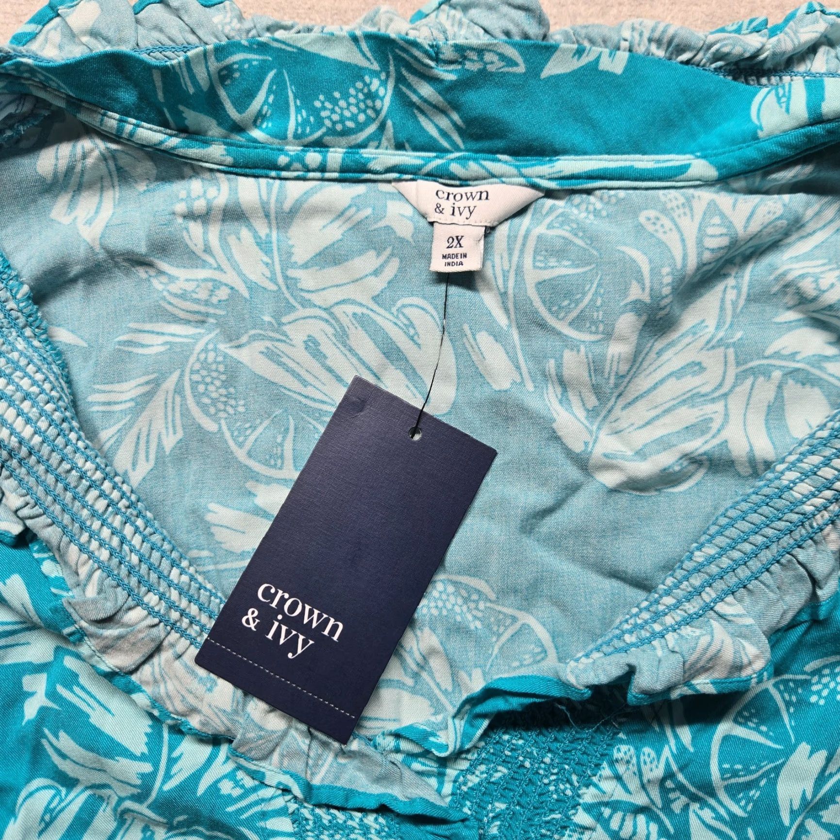 Vintage CROWN & IVY Floral Print Blue Sleeveless Shoulder Shirt Adult Women Plus Size 2X Size XXL / US 16-18 / IT 52-54 - 3 Thumbnail