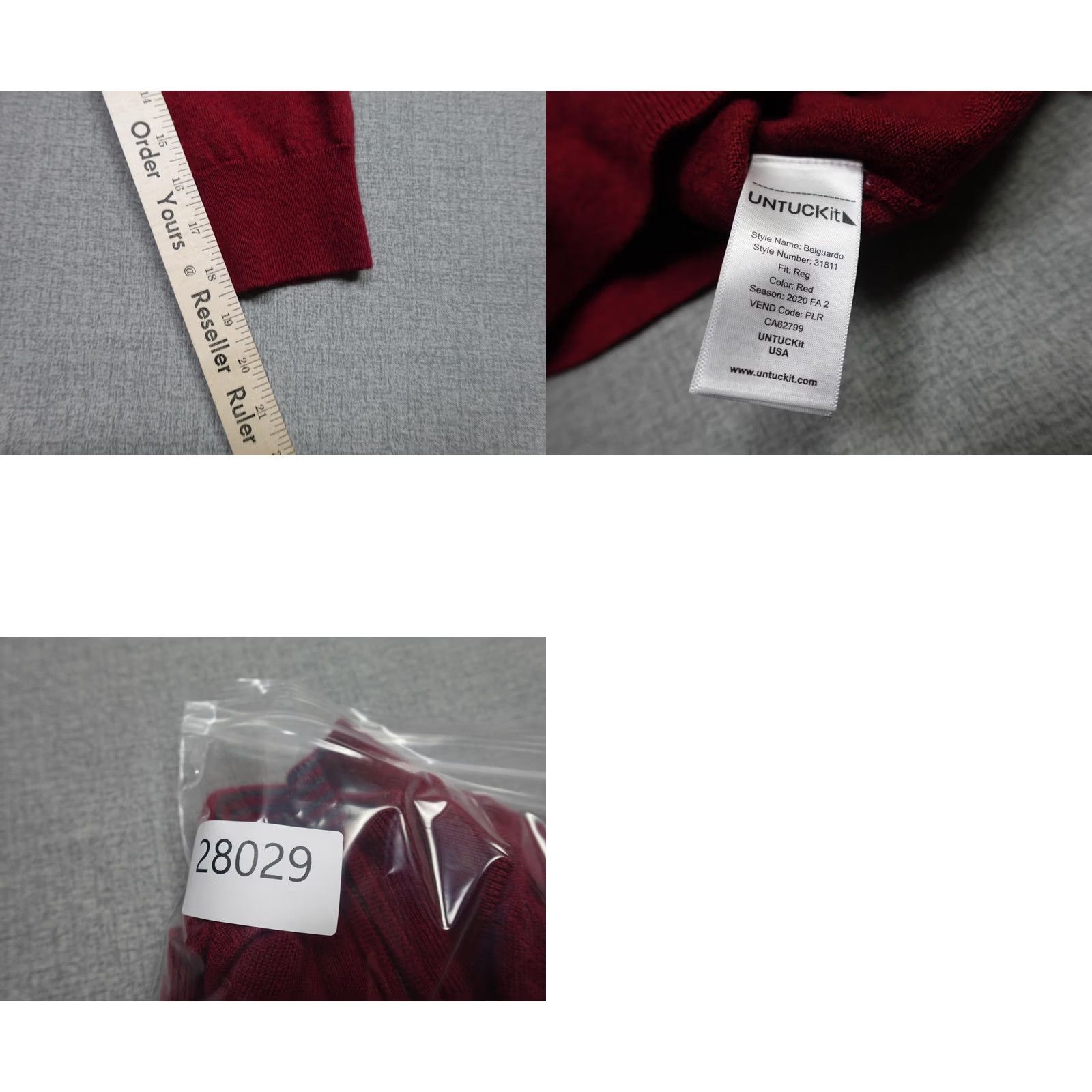 UNTUCKit UNTUCKit Sweater Mens Medium Red Merino Wool Quarter Zip Mock Neck Pullover Size US M / EU 48-50 / 2 - 8 Thumbnail