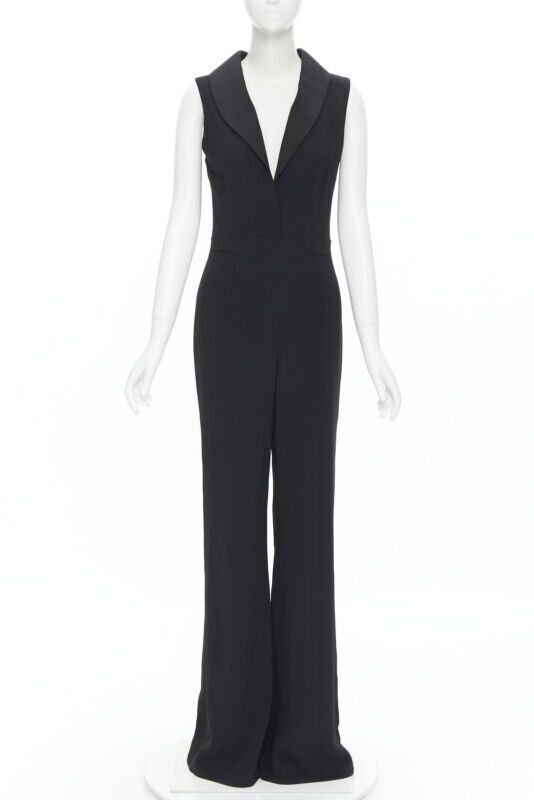Brandon Maxwell new BRANDON MAXWELL black shawl collage plunge wide leg evening jumpsuit US2 XS Size 27" / US 4 / IT 40 - 1 Thumbnail