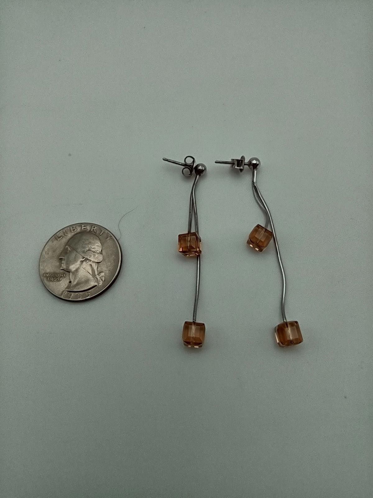 The Unbranded Brand Sterling 925 Long Drop Amber Tone Earrings Size ONE SIZE - 2 Thumbnail