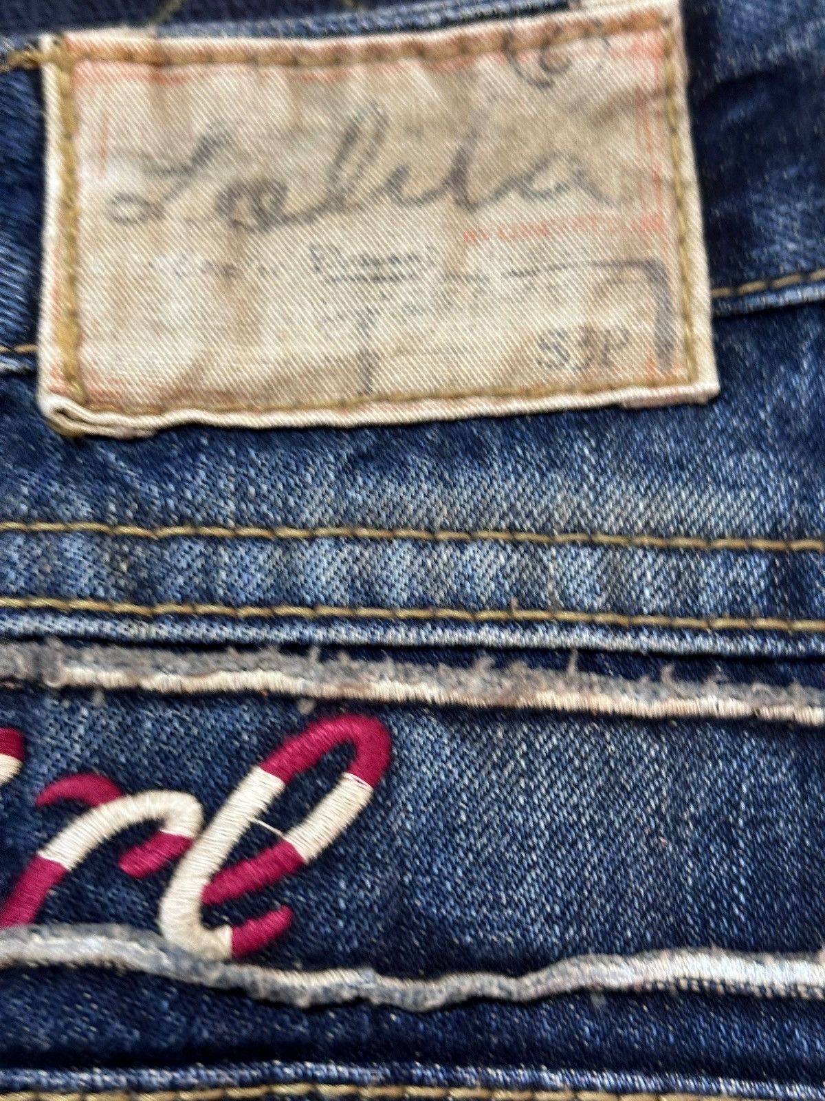 Tornado Mart Vintage Lolita Flare Whiskers Indie Embroidery Denim Size US 29 - 10 Thumbnail