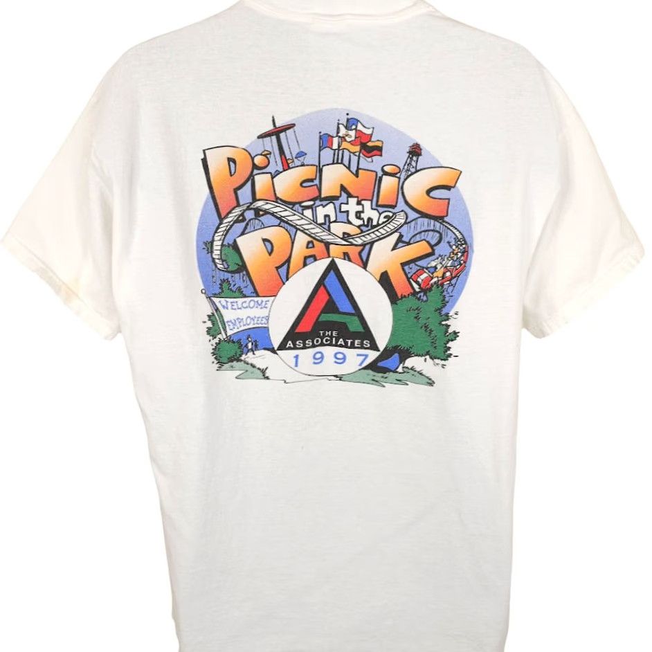 Hanes VINTAGE The Associates T Shirt Mens XL White 90s Picnic In The Park 1997 Hanes Cotton Crew Neck Short Sleeve Solid Double-Sided Mens Size US XL / EU 56 / 4 - 4 Thumbnail