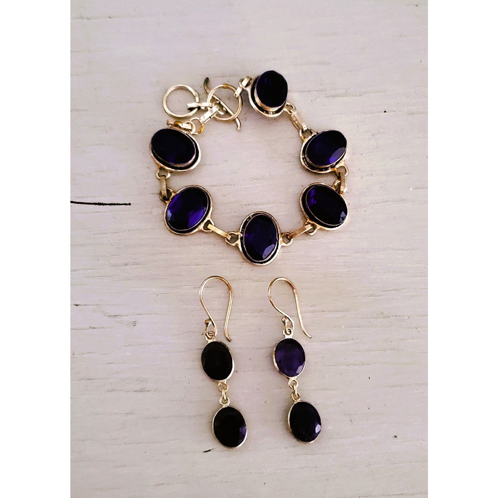 Other Sterling Silver Blue Glass Toggle Clasp Bracelet Earring Set Size ONE SIZE - 1 Thumbnail