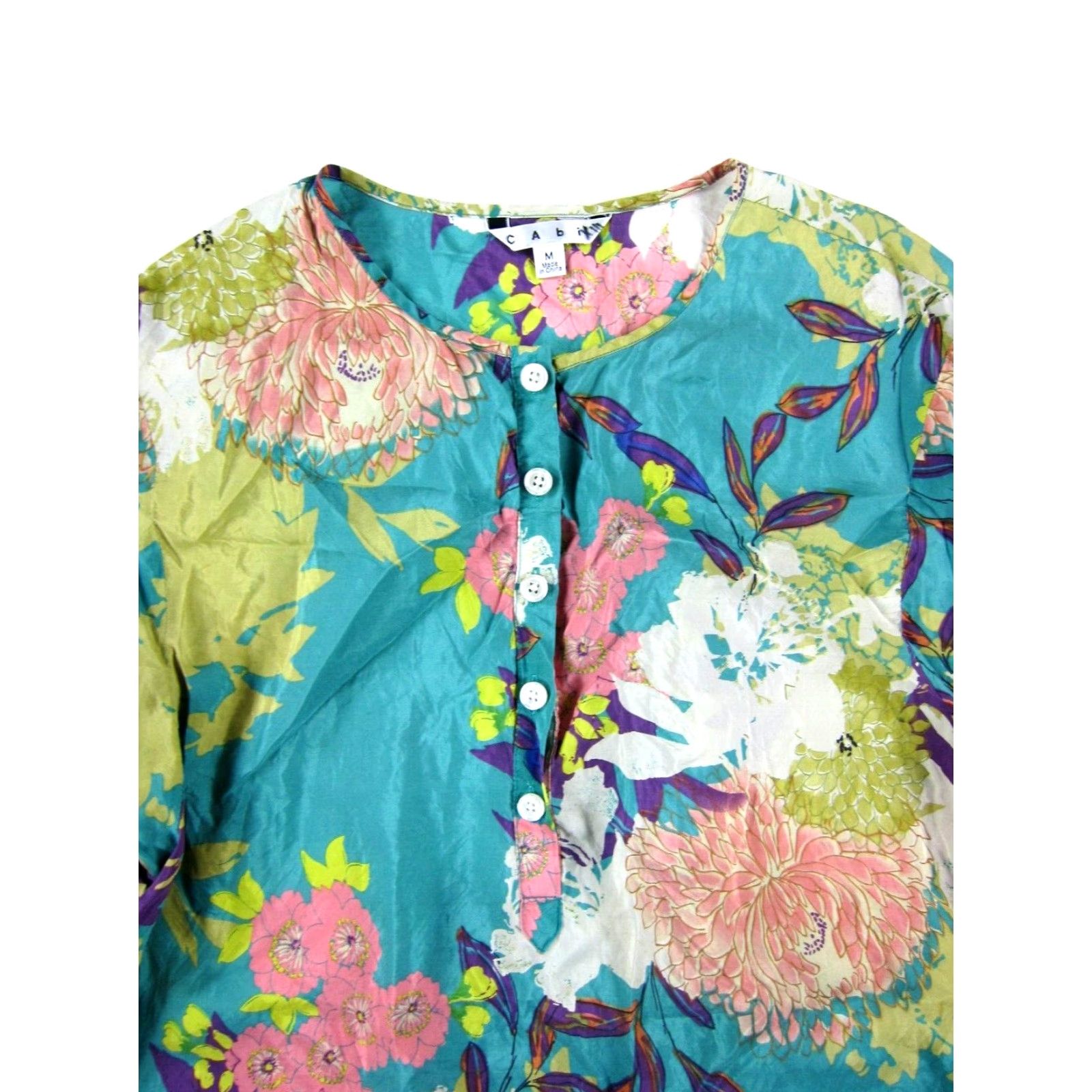 Vintage CAbi Blouse Shirt Tunic 3/4 Sleeve Silk Floral 100% Medium Women Green Blue Pink Yellow Size M / US 6-8 / IT 42-44 - 4 Thumbnail