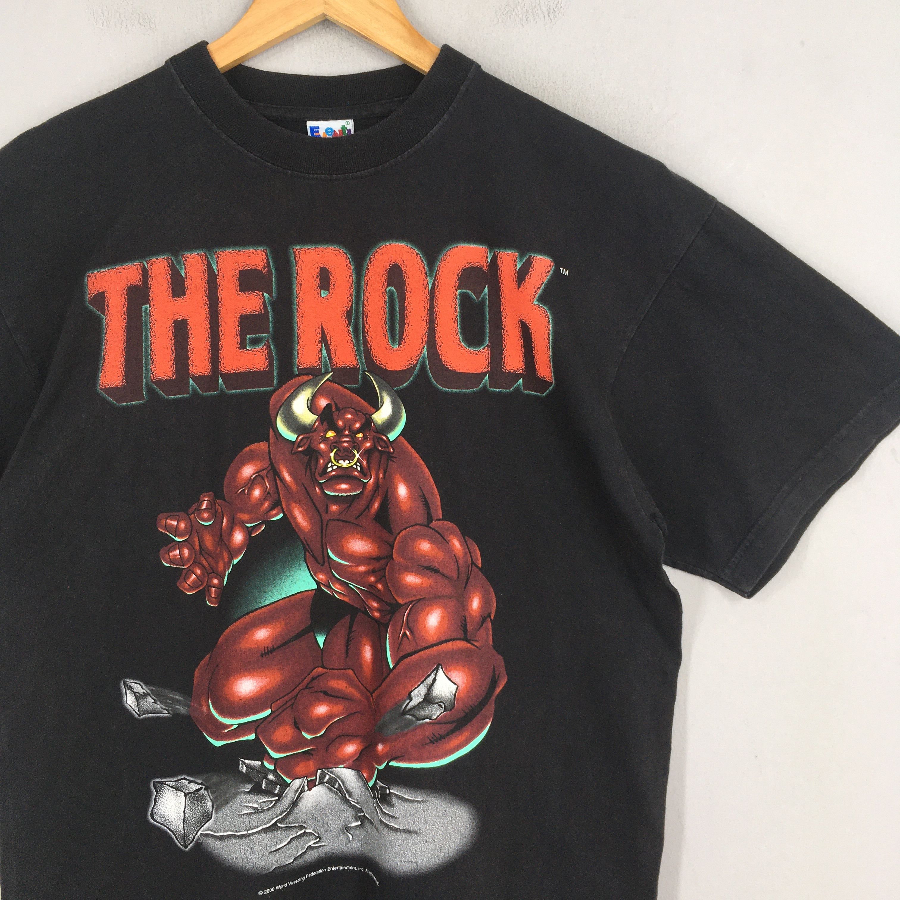 Vintage × WWE × WWF Vintage 90's WWE The Rock Dwayne Black T Shirt Medium Size US M / EU 48-50 / 2 - 2 Thumbnail