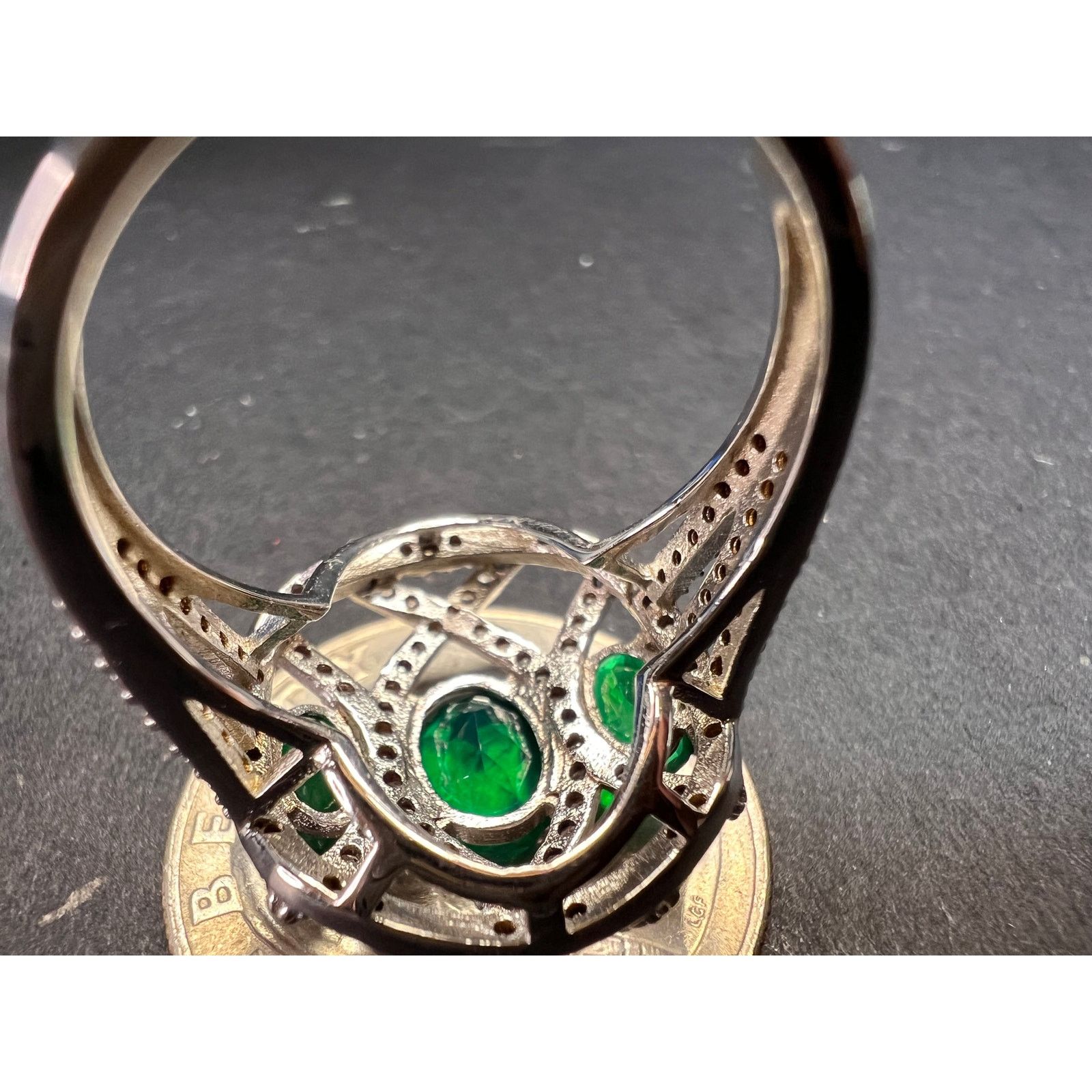Other Synthetic emerald CZ sterling silver cocktail ring size 9 Size ONE SIZE - 8 Thumbnail