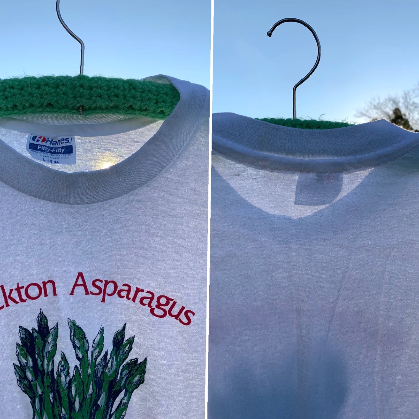 Hanes VINTAGE Hanes Stockton Asparagus Festival V T-Shirt L White 1990s Mens Graphic Tee Short Sleeve Made In USA Size US L / EU 52-54 / 3 - 5 Thumbnail