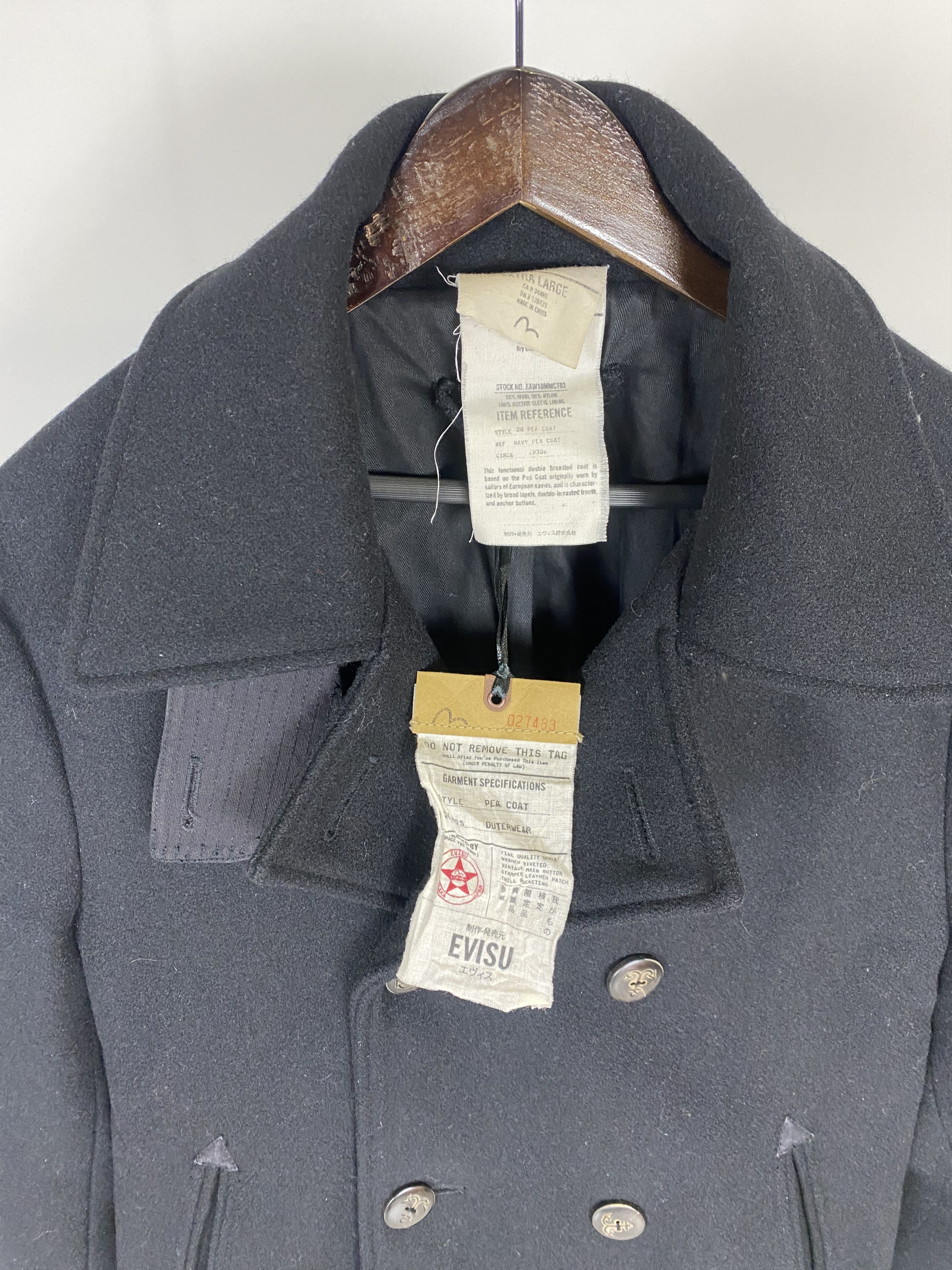 Evisu Evisu Vintage Wool Pea Coat Size US XL / EU 56 / 4 - 6 Thumbnail