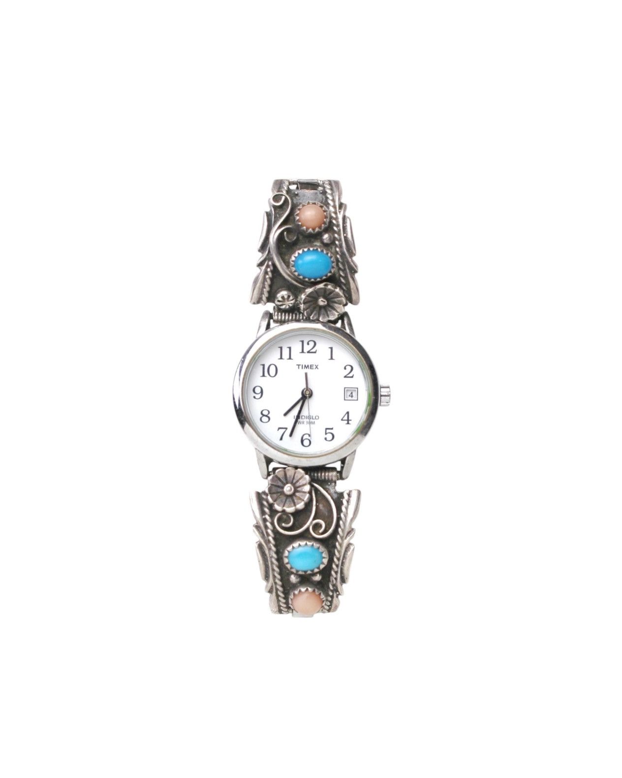 Vintage 2000S TIMEX SILVER FLORAL TURQUOISE WATCH Size ONE SIZE - 2 Thumbnail