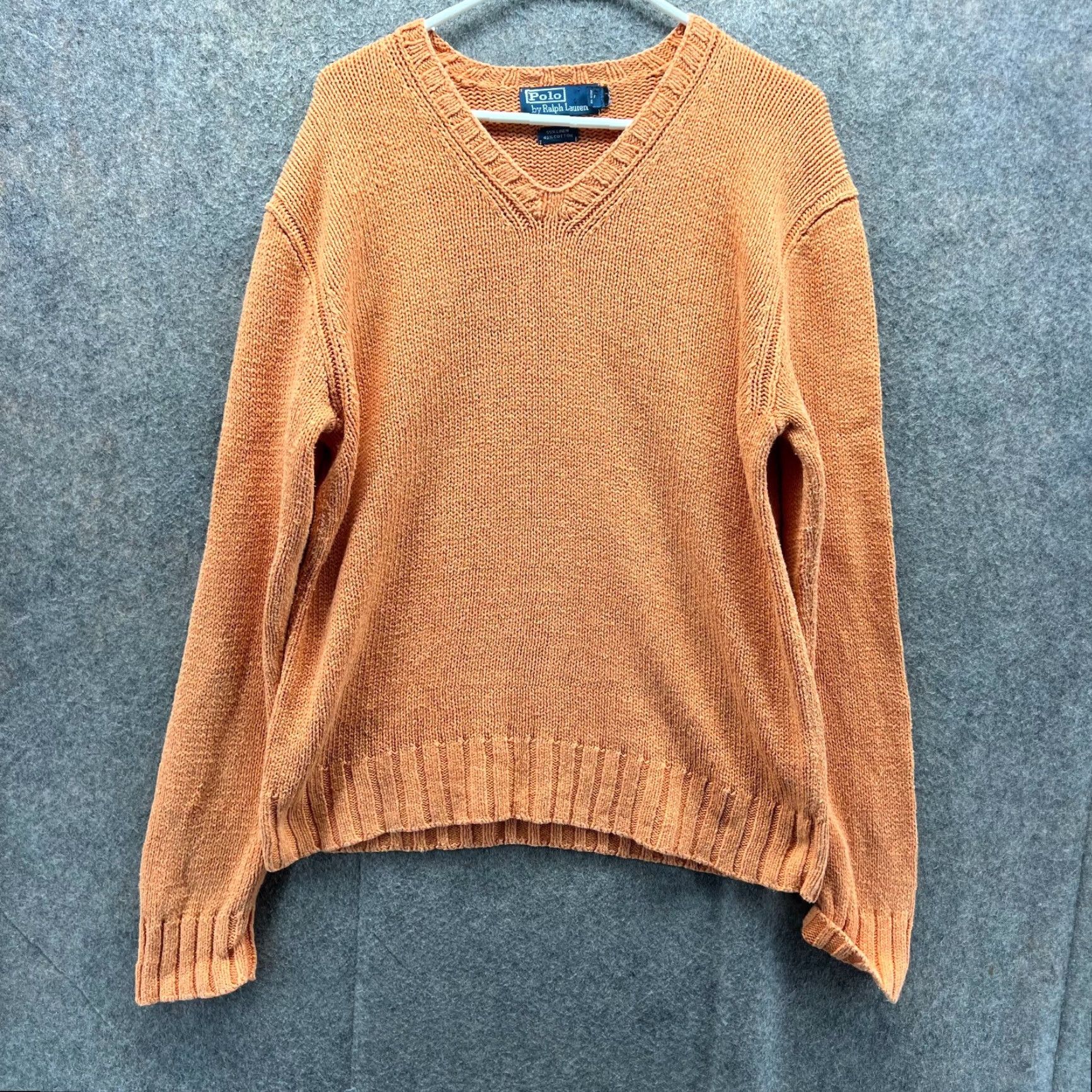 Polo Ralph Lauren VINTAGE Polo Ralph Lauren Sweater Mens Medium Orange Linen Fleece Pullover Chunky Knit Long Sleeve V-Neck All Seasons Casual Size US M / EU 48-50 / 2 - 2 Thumbnail