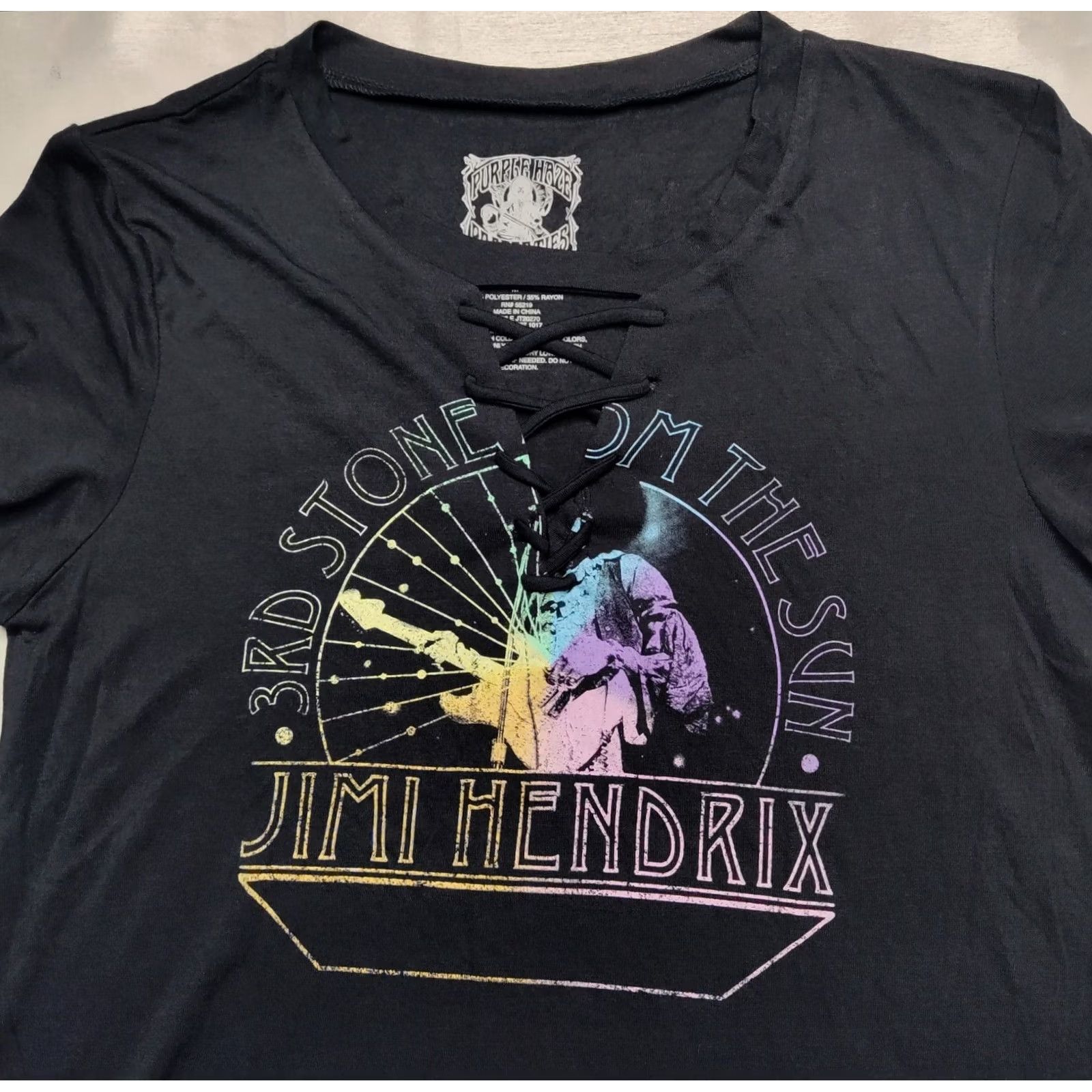 Vintage Jimi Hendrix T-Shirt Women Medium Black LaceUp Henley 3rd Stone From The Sun NEW Size M / US 6-8 / IT 42-44 - 2 Thumbnail