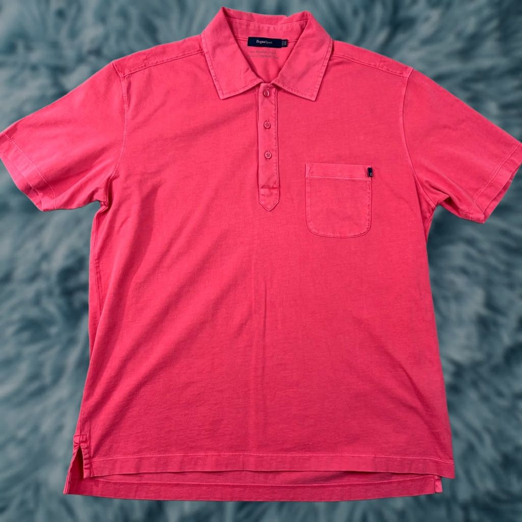 Vintage VINTAGE Zegna Sport Polo Shirt Pink Sun Bleached Jersey Cotton Short Sleeve Big & Tall 2X Mens Size US XXL / EU 58 / 5 - 1 Thumbnail